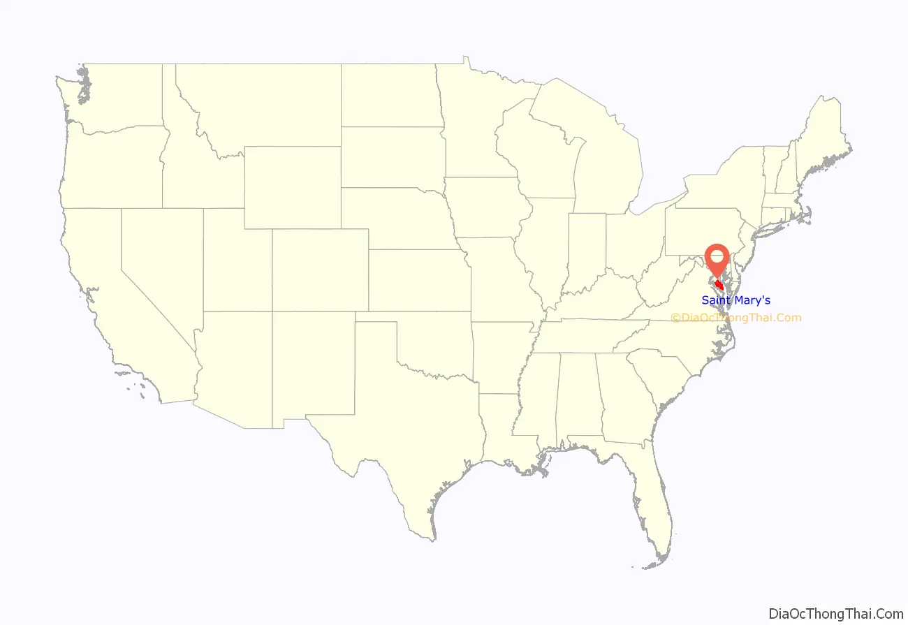 St. Mary's County location on the U.S. Map. Where is St. Mary's County.