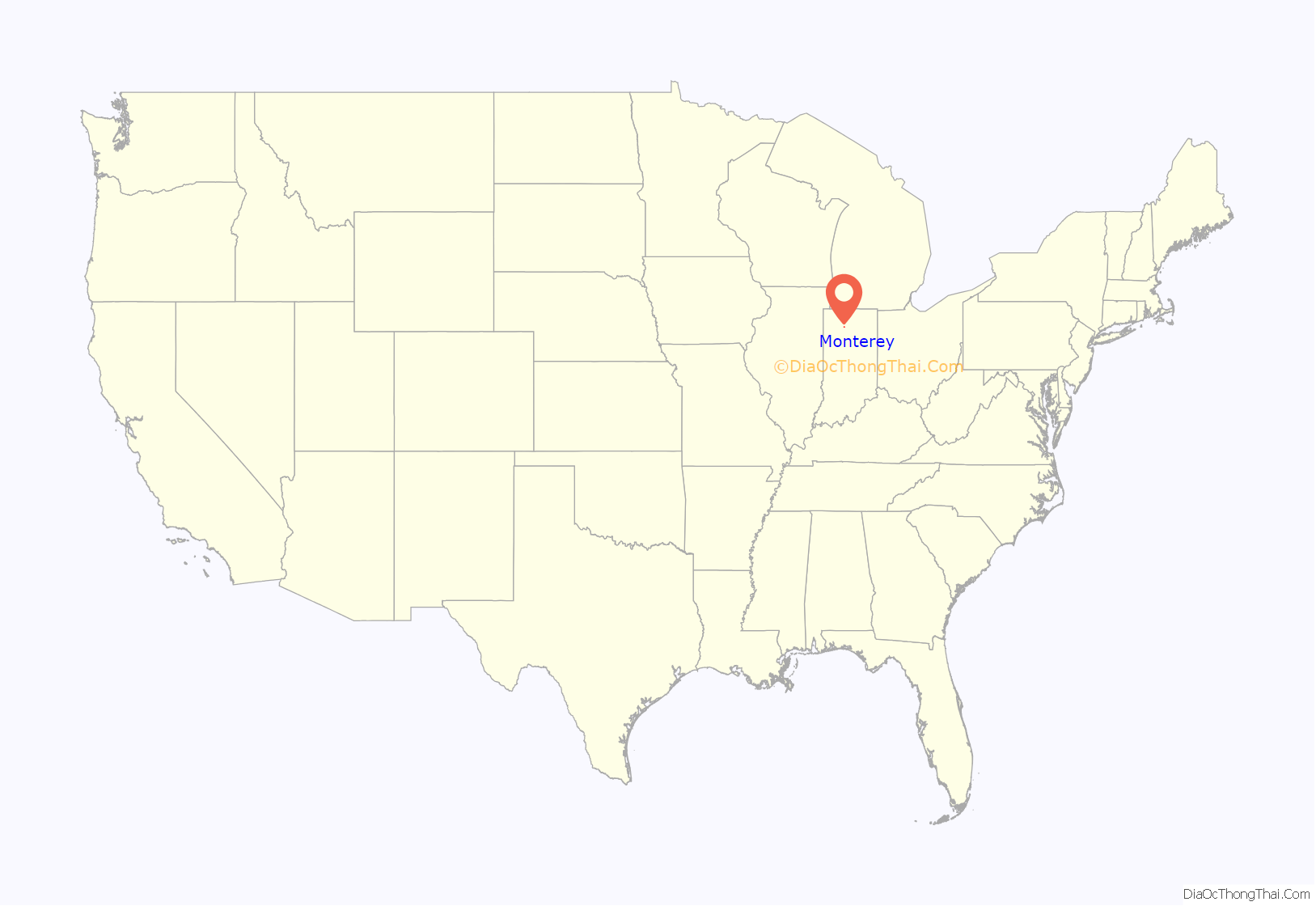 Map of Monterey town, Indiana