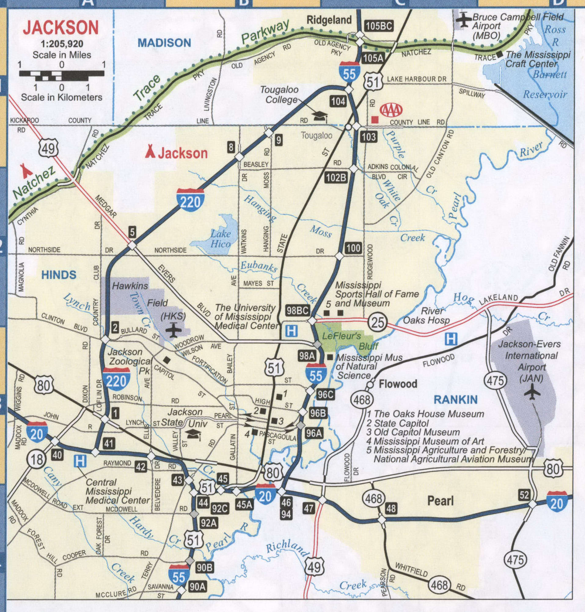 Map of Jackson city, Mississippi