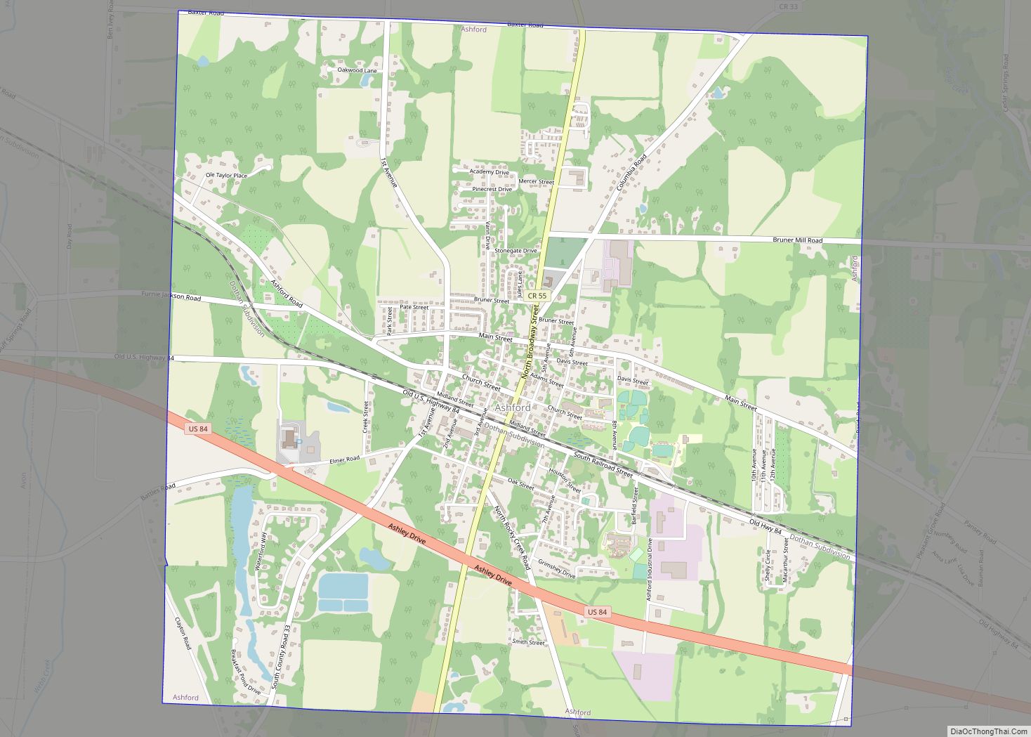 Map of Ashford town, Alabama