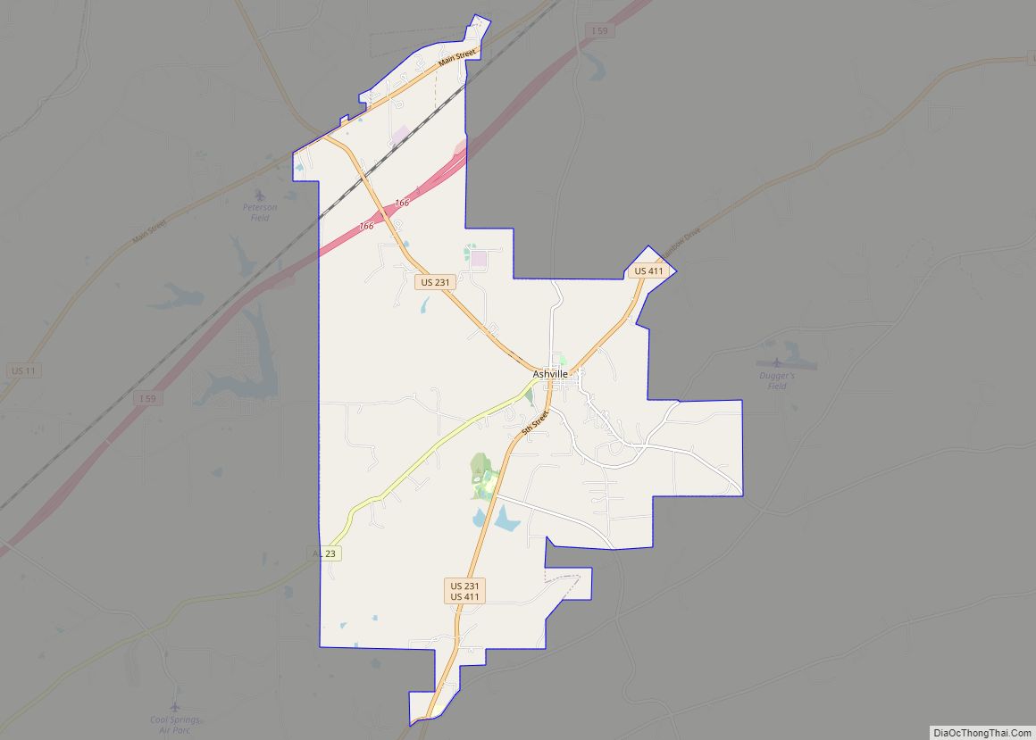 Map of Ashville city, Alabama