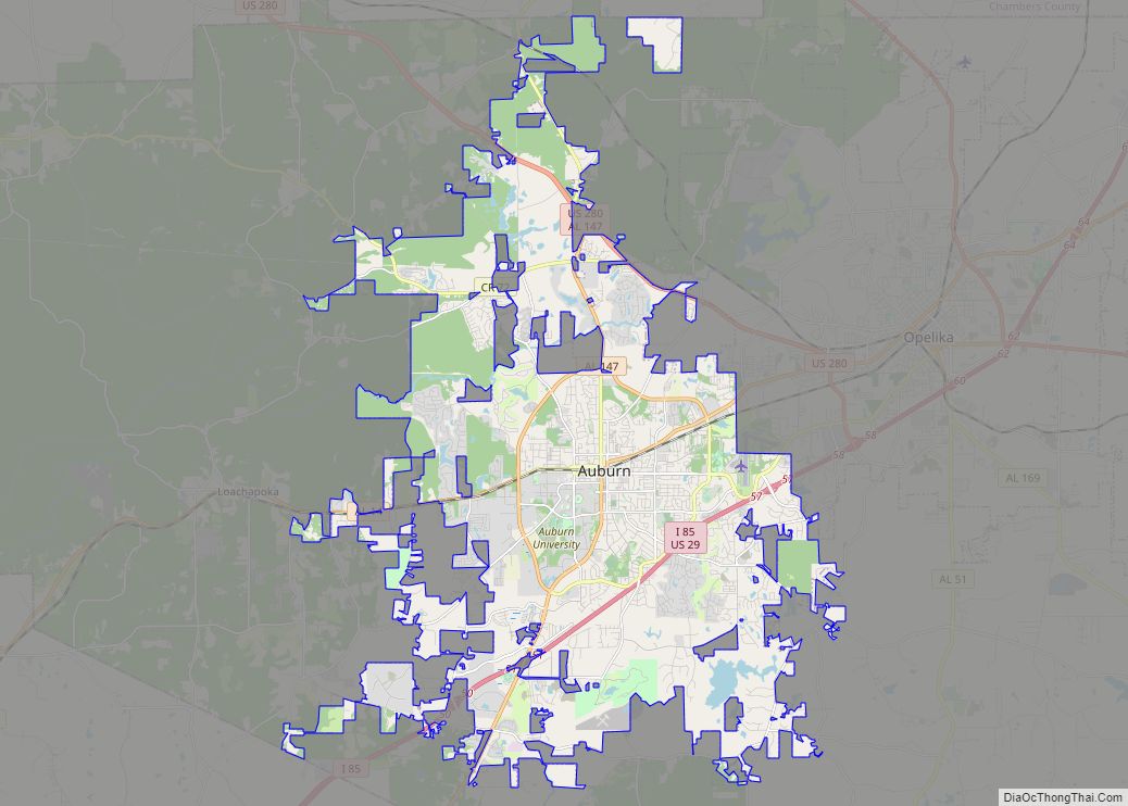 Map of Auburn city, Alabama