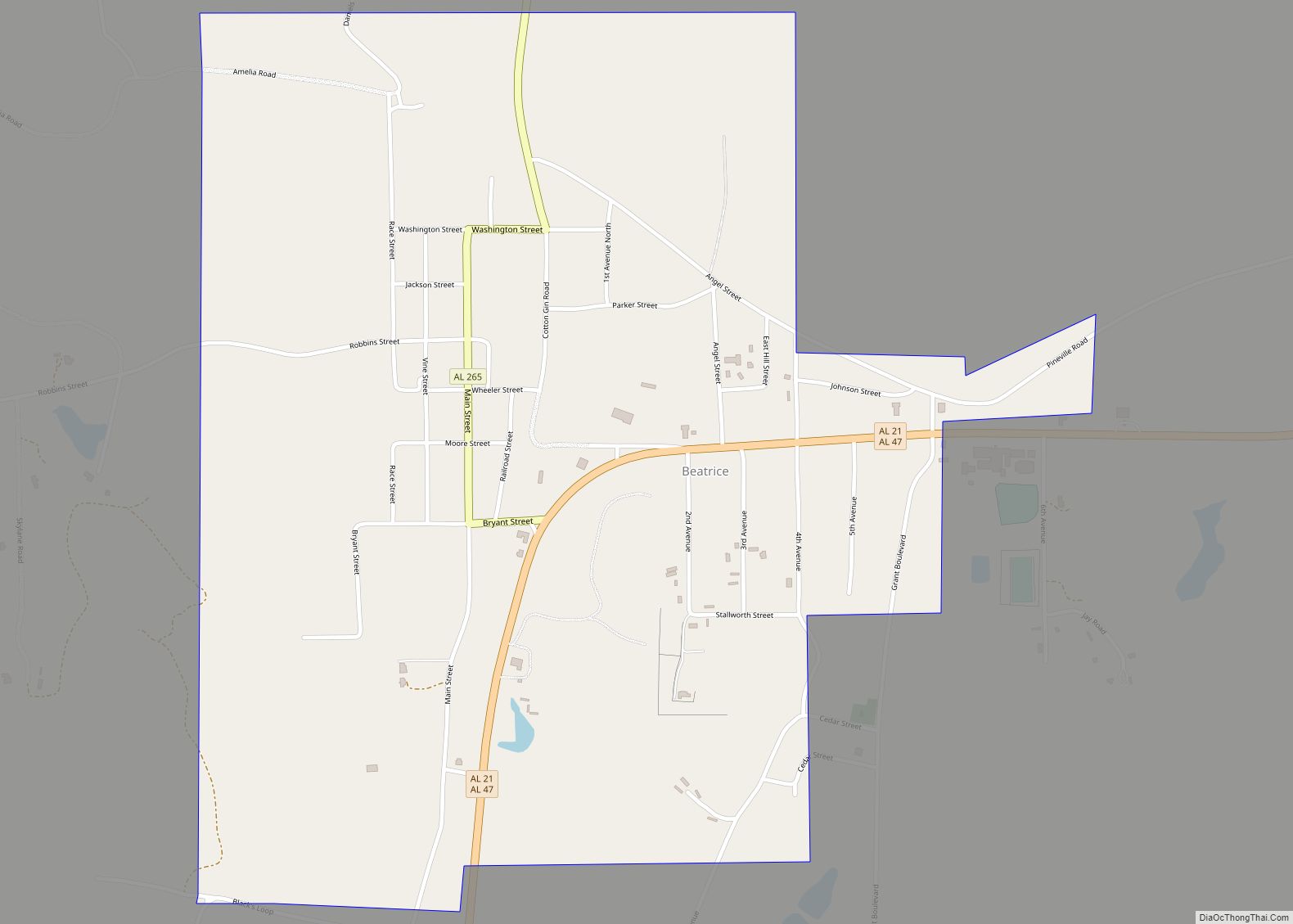 Map of Beatrice town, Alabama