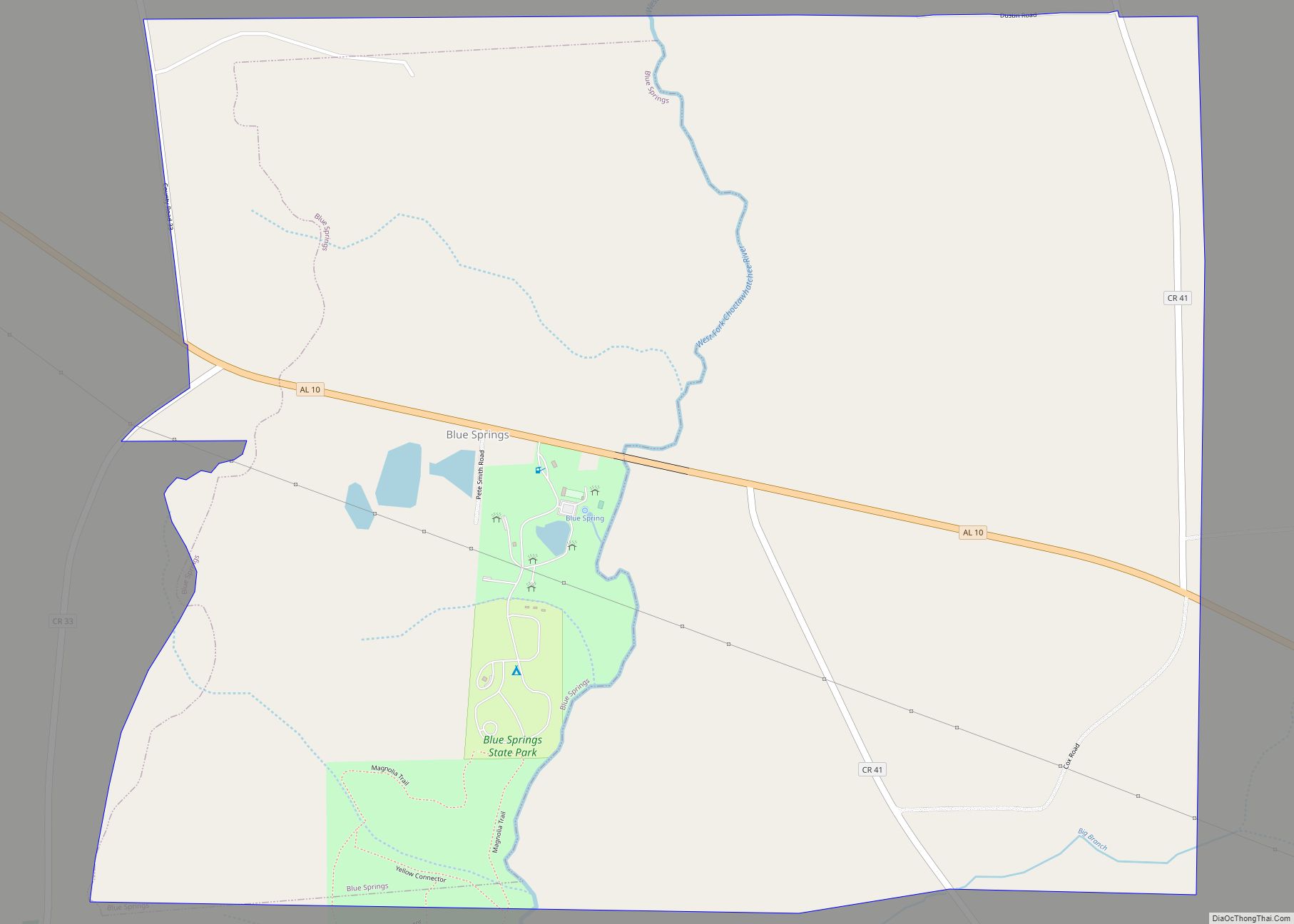 Map of Blue Springs town, Alabama