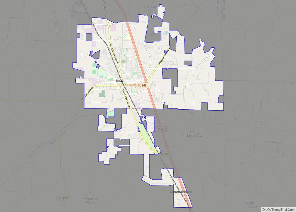Map of Boaz city, Alabama