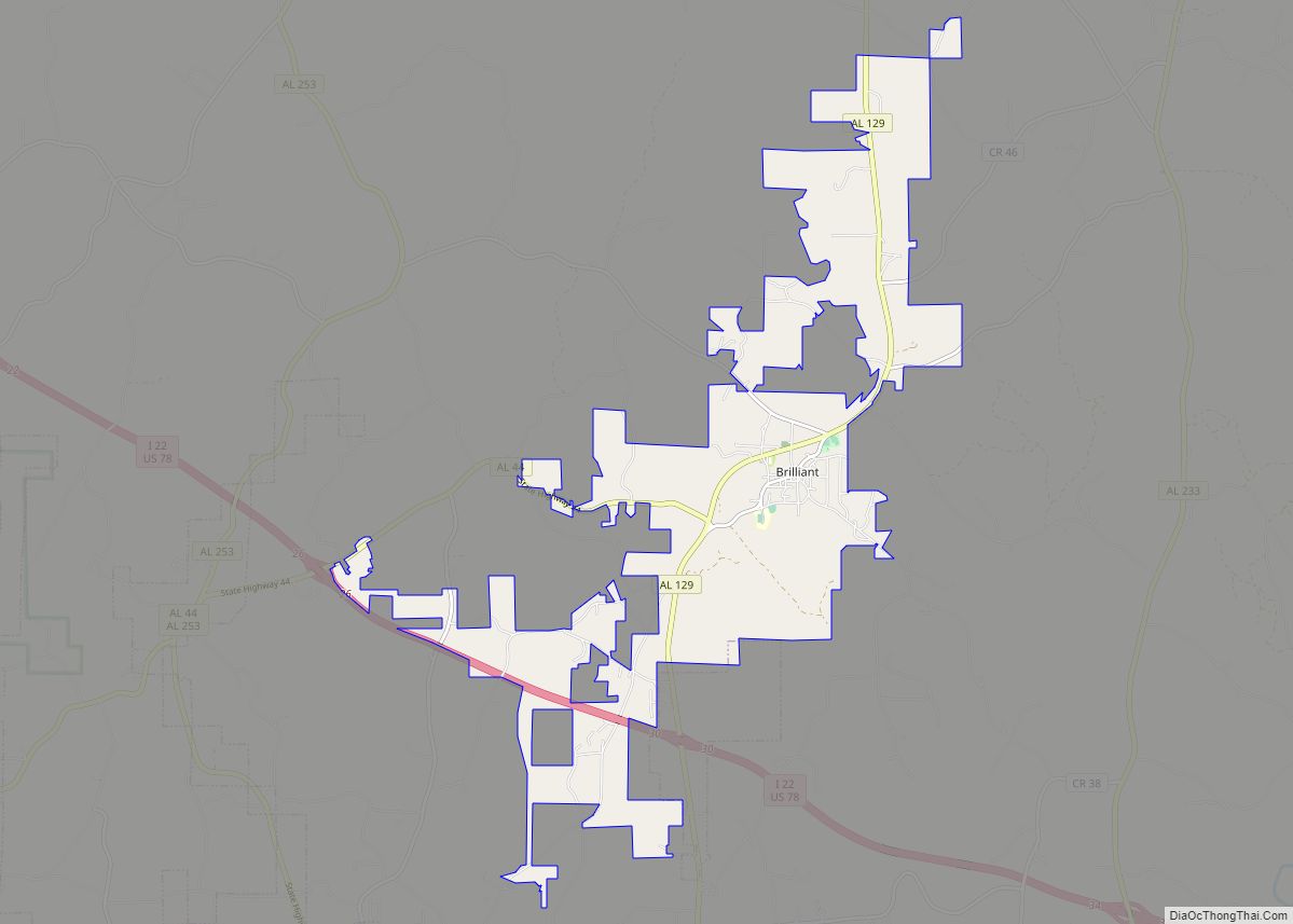 Map of Brilliant town, Alabama