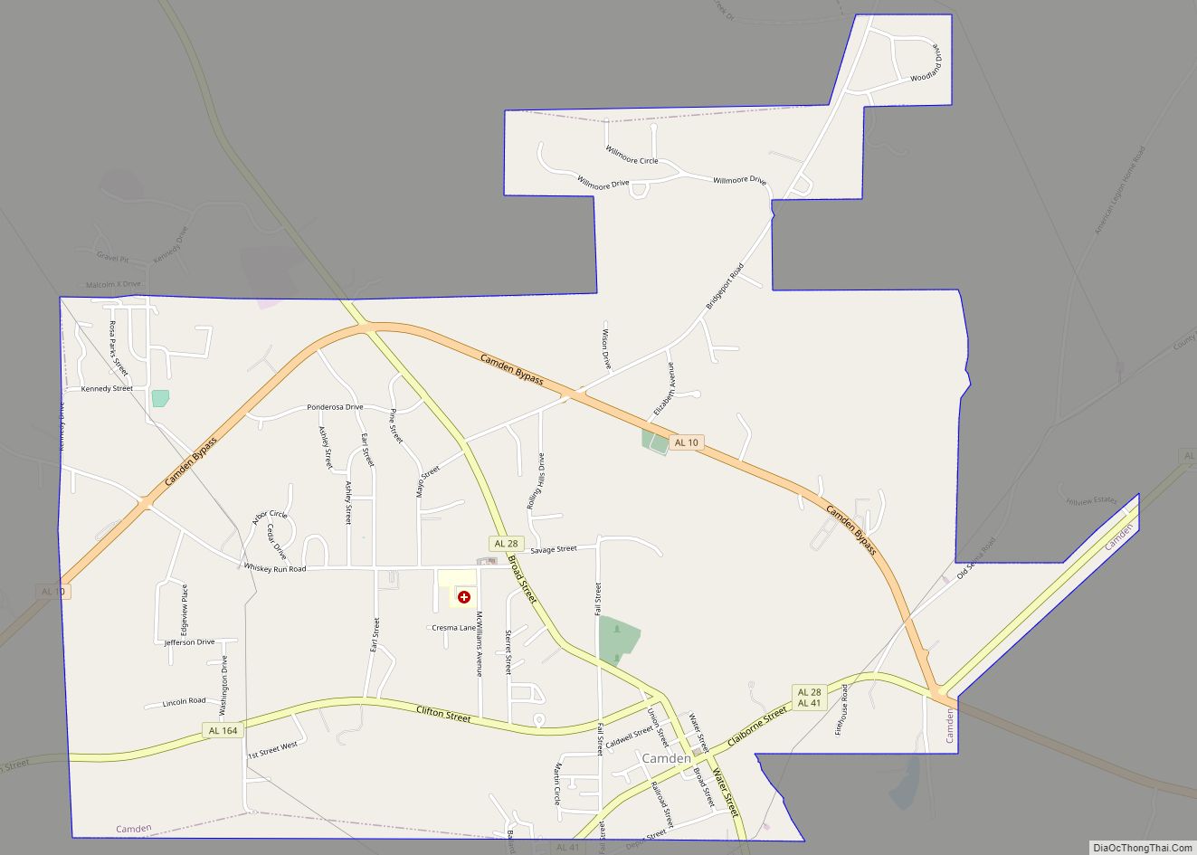 Map of Camden city, Alabama