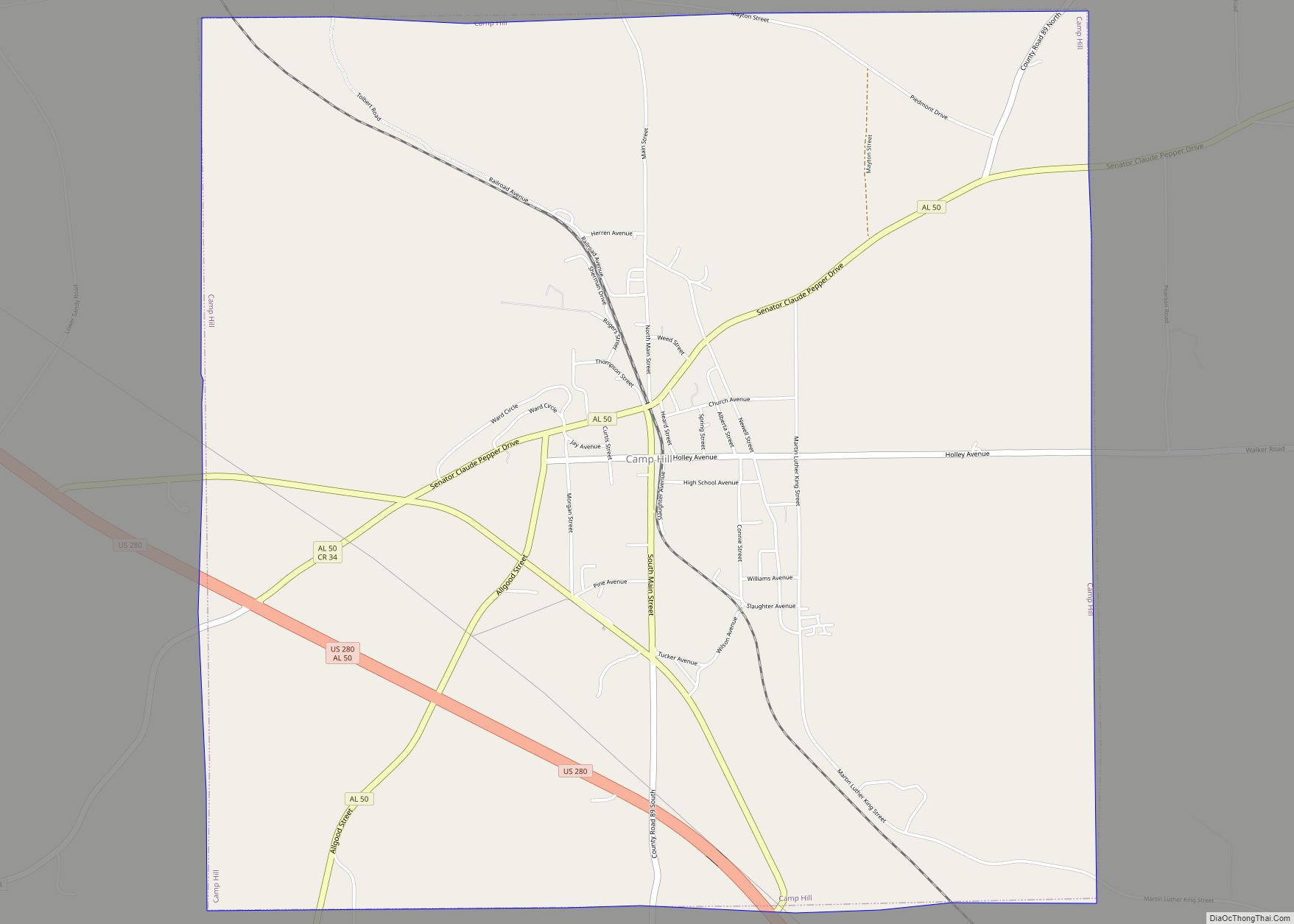 Map of Camp Hill town, Alabama