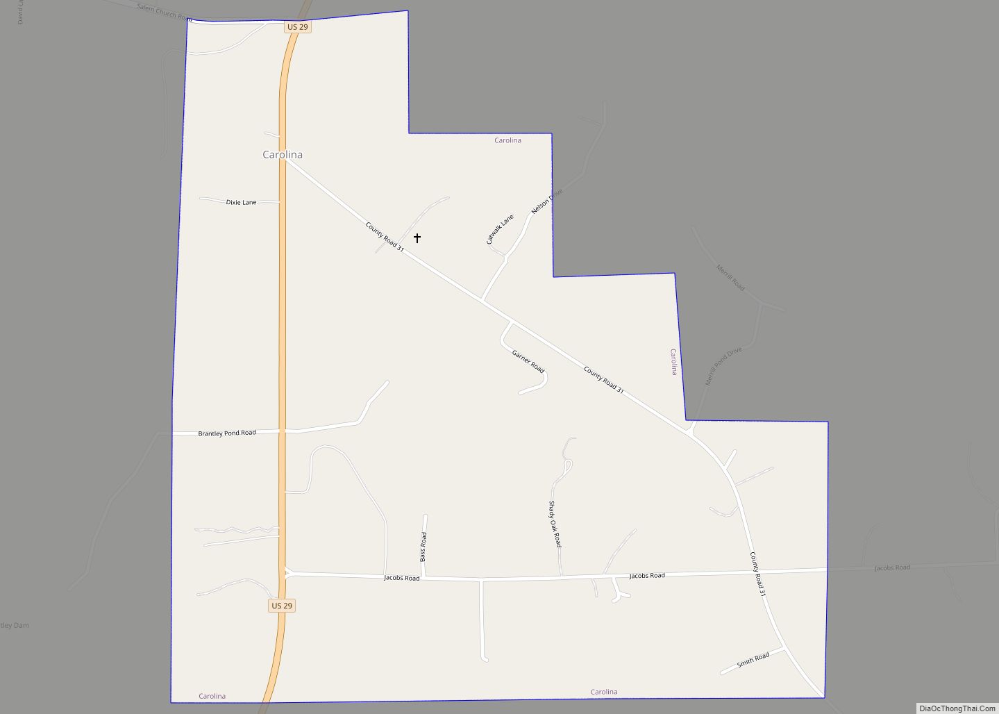 Map of Carolina town, Alabama