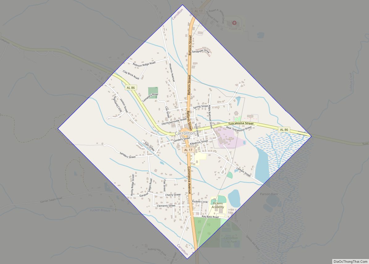 Map of Carrollton town, Alabama