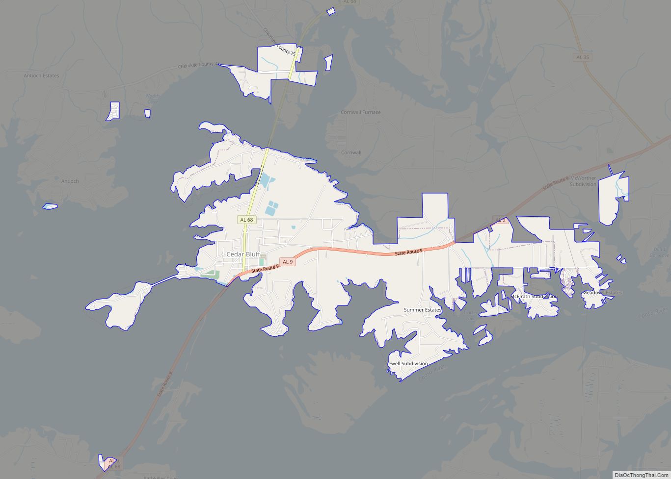 Map of Cedar Bluff town