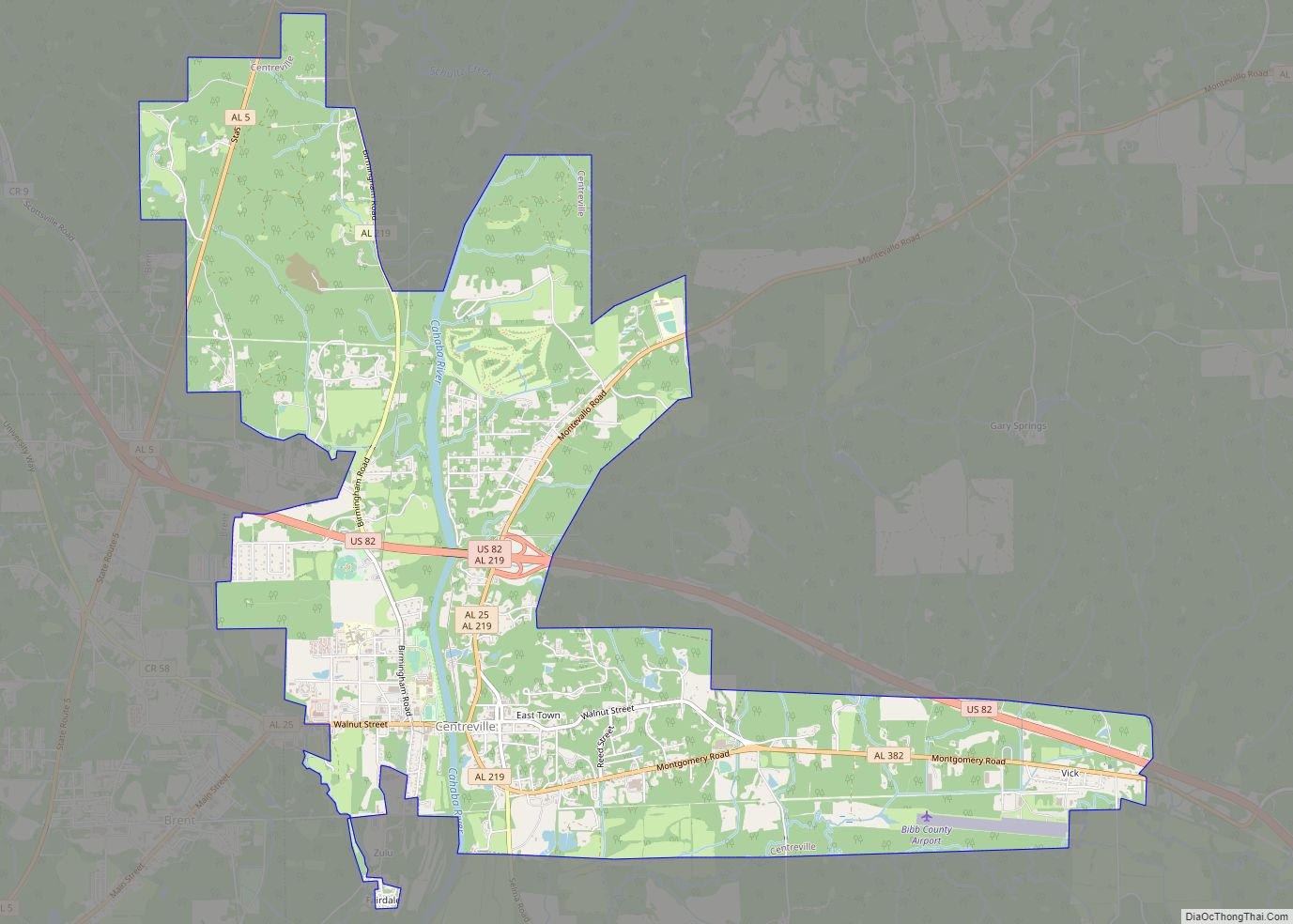 Map of Centreville city, Alabama