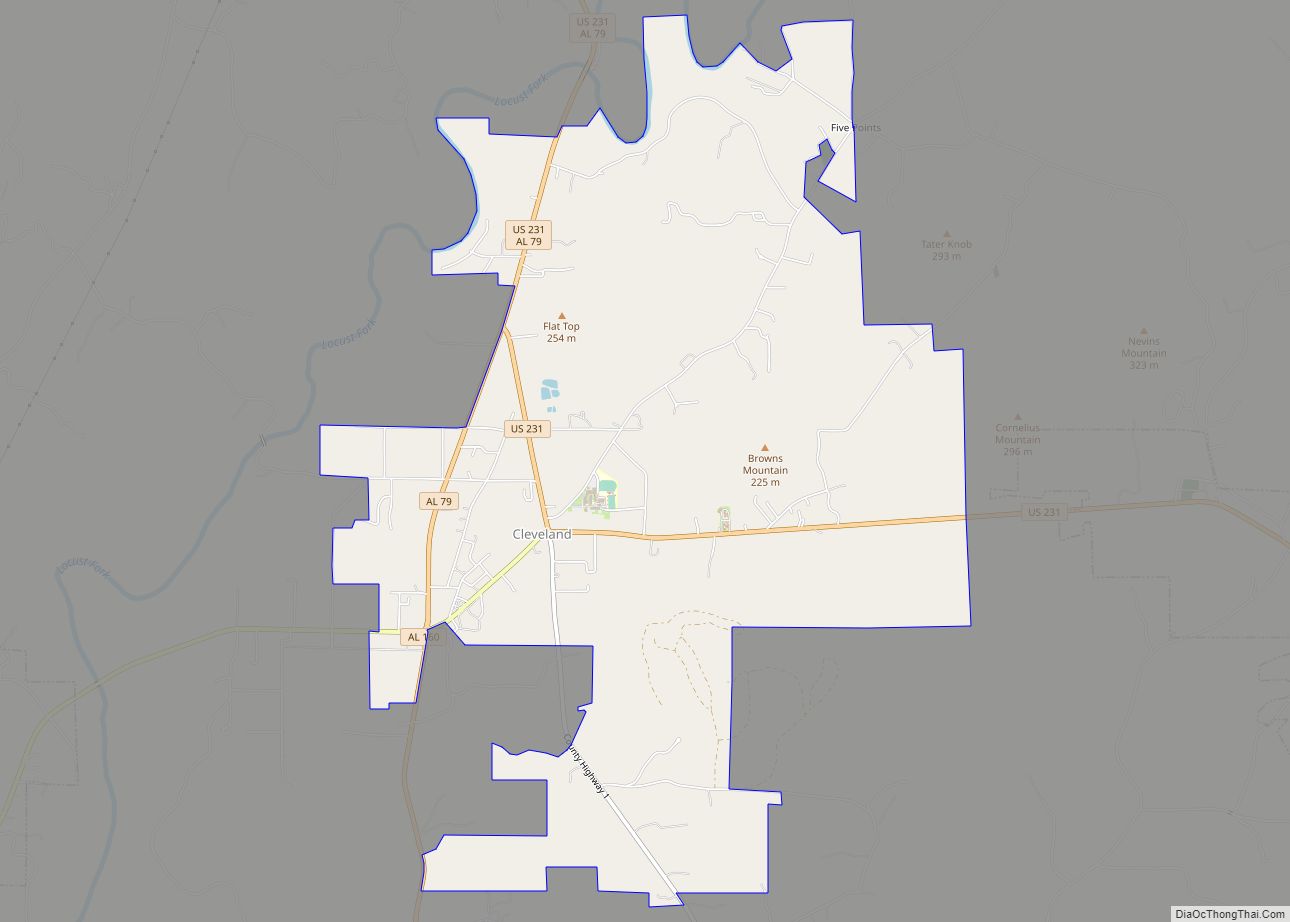 Map of Cleveland town, Alabama