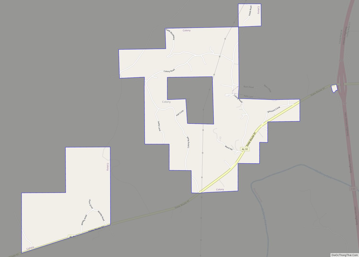 Map of Colony town, Alabama