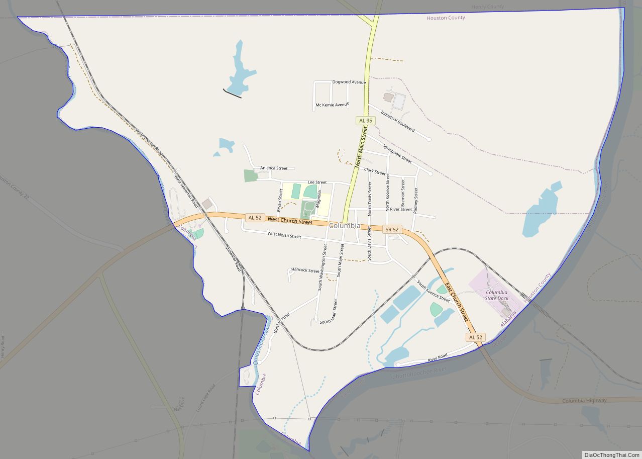 Map of Columbia town, Alabama