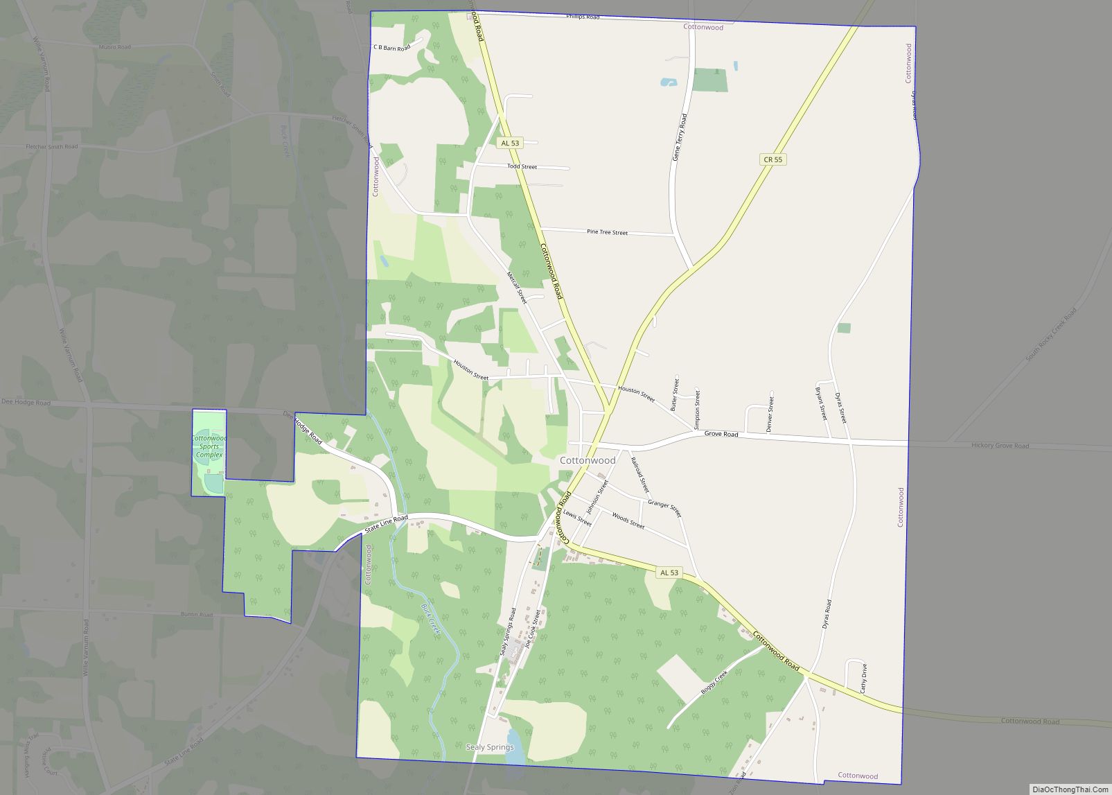 Map of Cottonwood town, Alabama