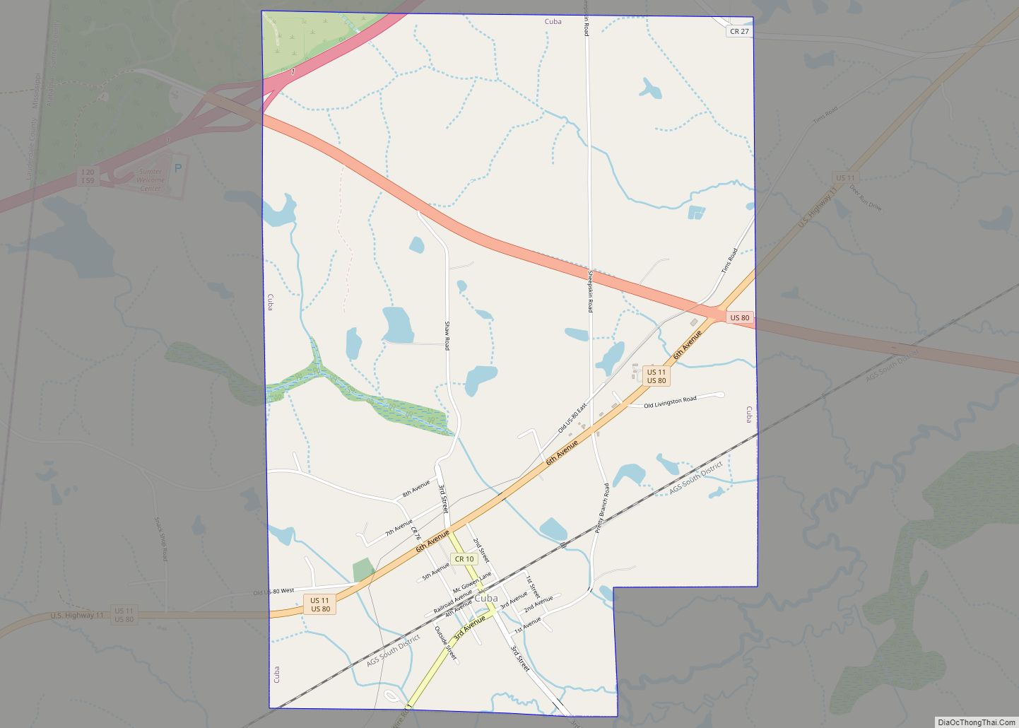 Map of Cuba town, Alabama