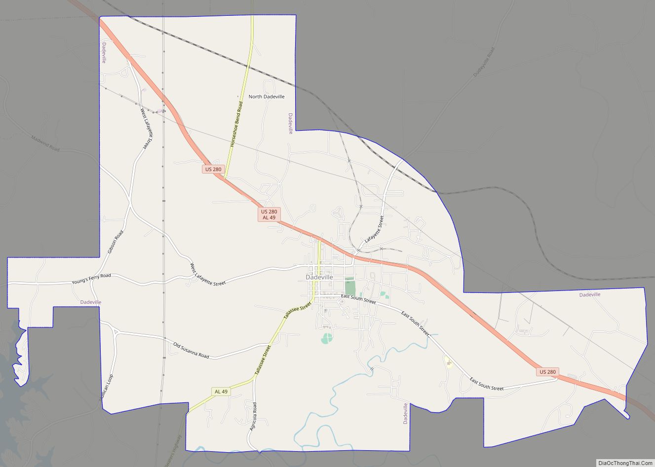 Map of Dadeville city, Alabama