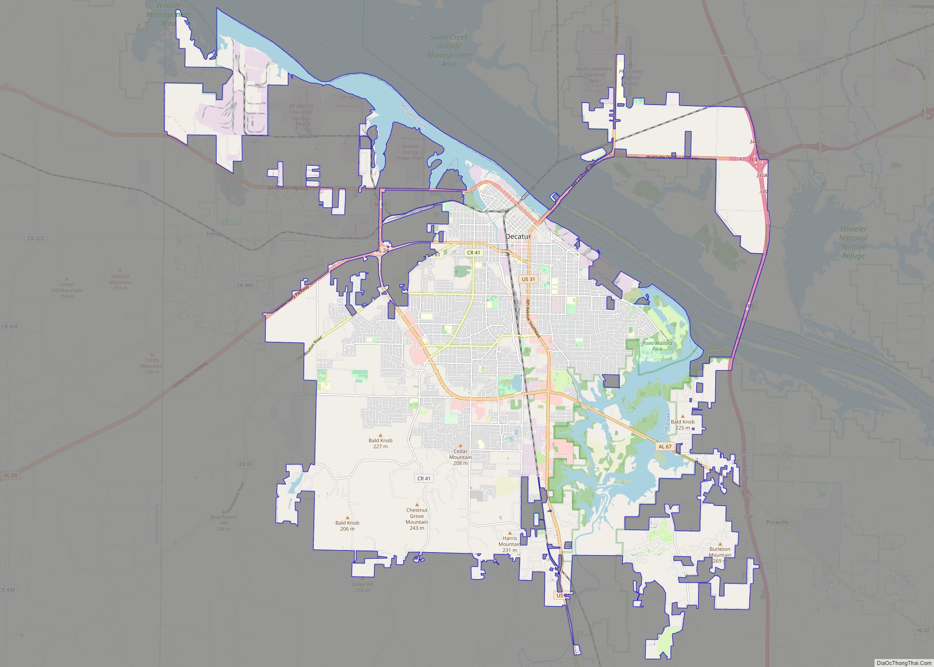 Map of Decatur city, Alabama