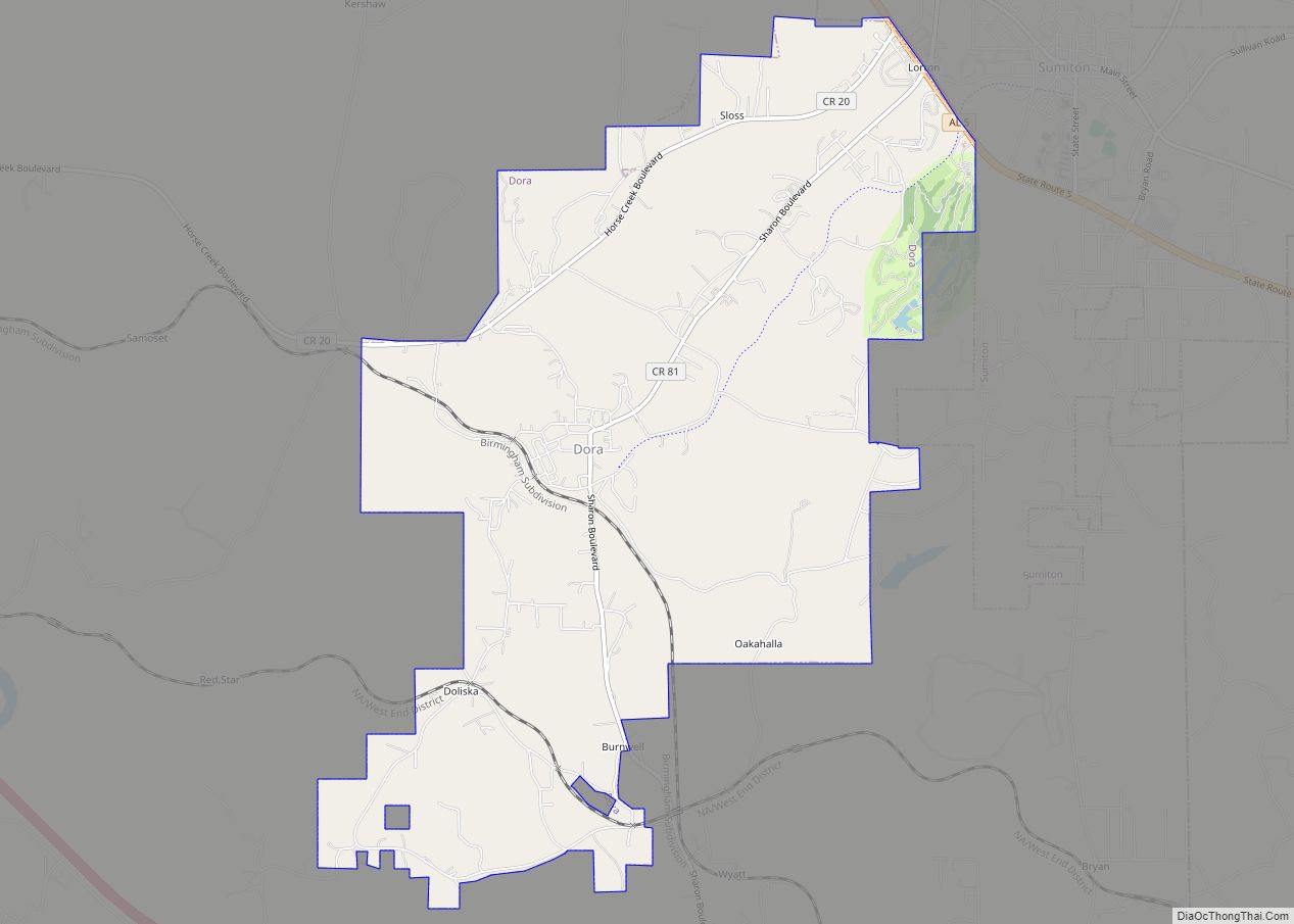 Map of Dora city, Alabama