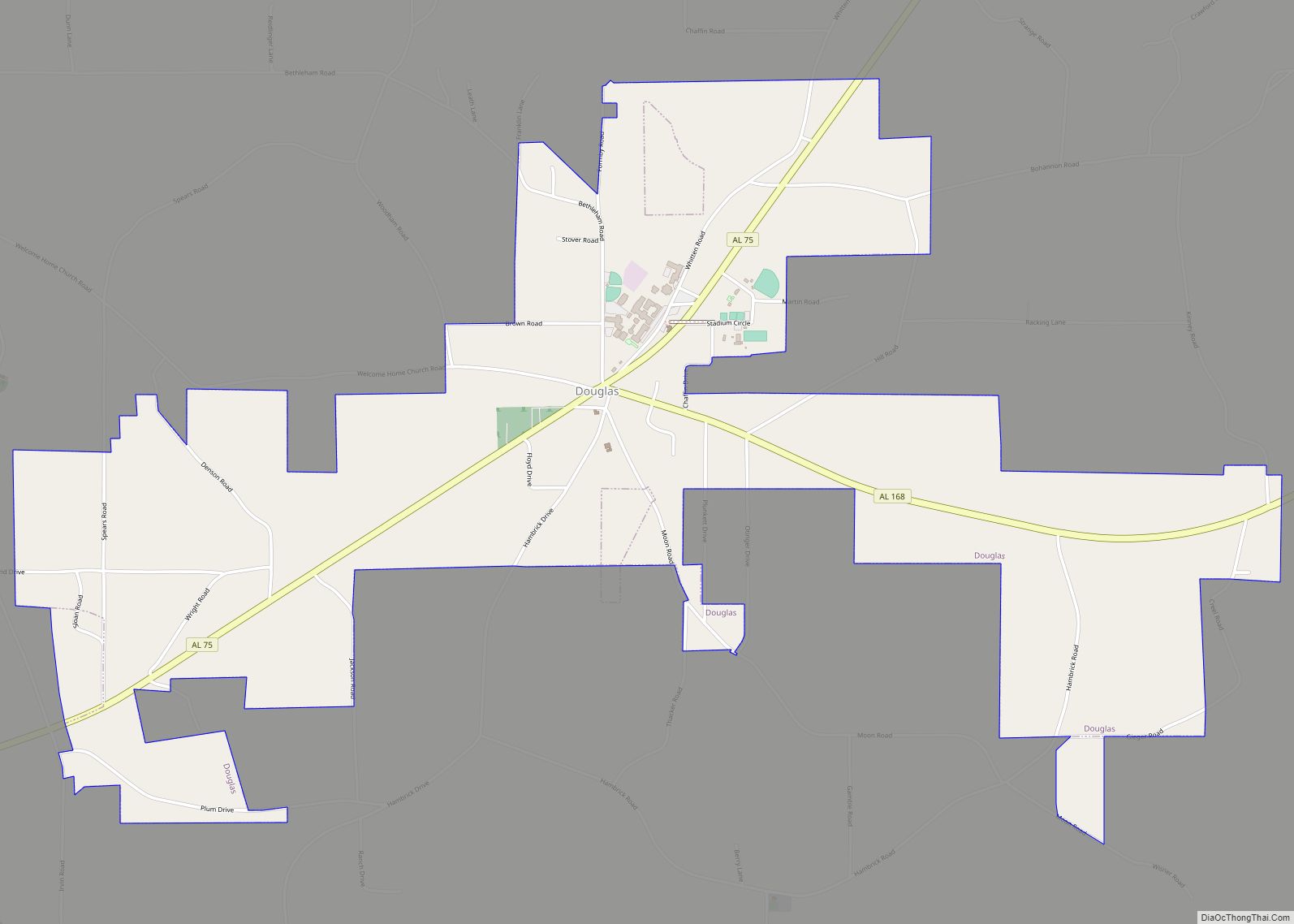 Map of Douglas town, Alabama