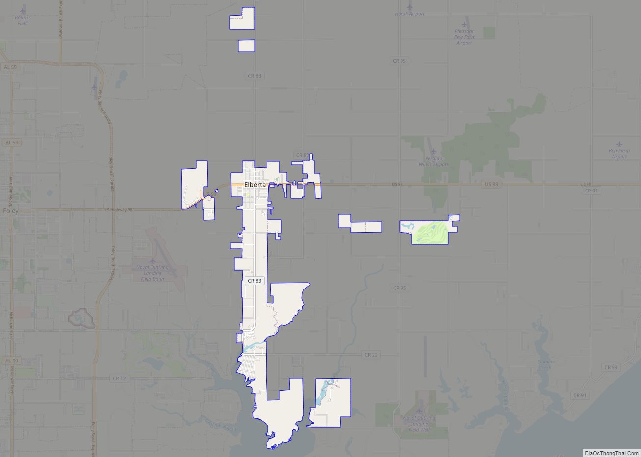 Map of Elberta town, Alabama