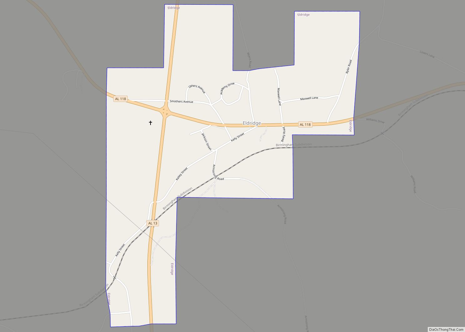 Map of Eldridge town, Alabama