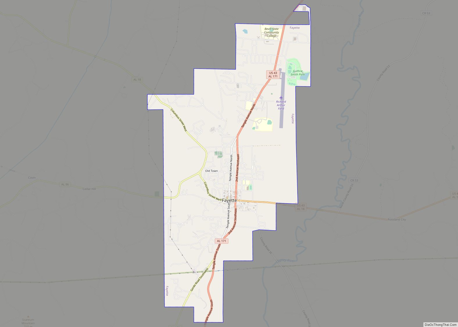 Map of Fayette city, Alabama