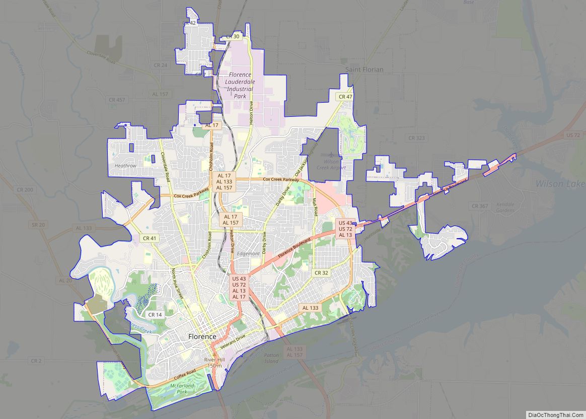 Map of Florence city, Alabama