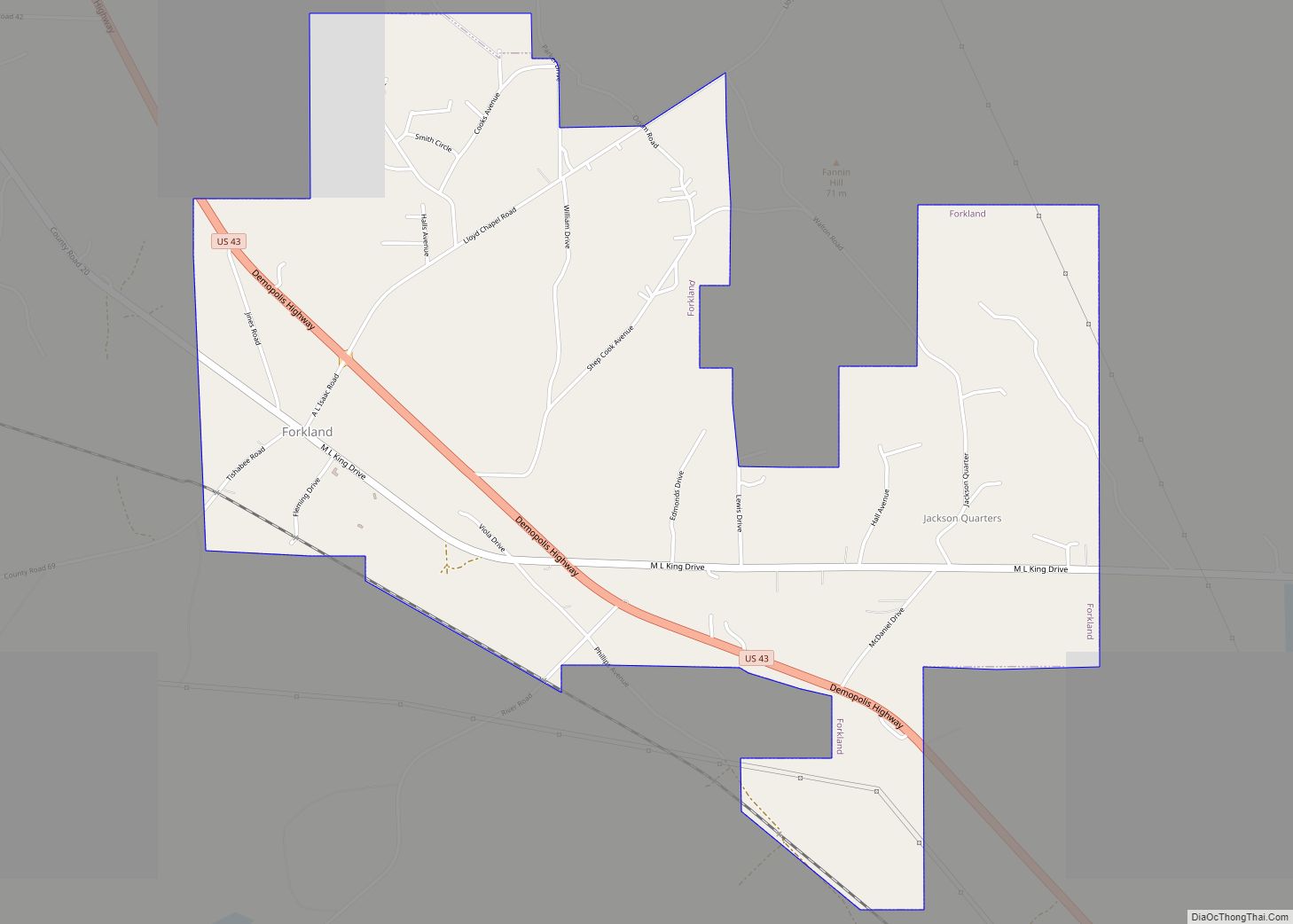 Map of Forkland town