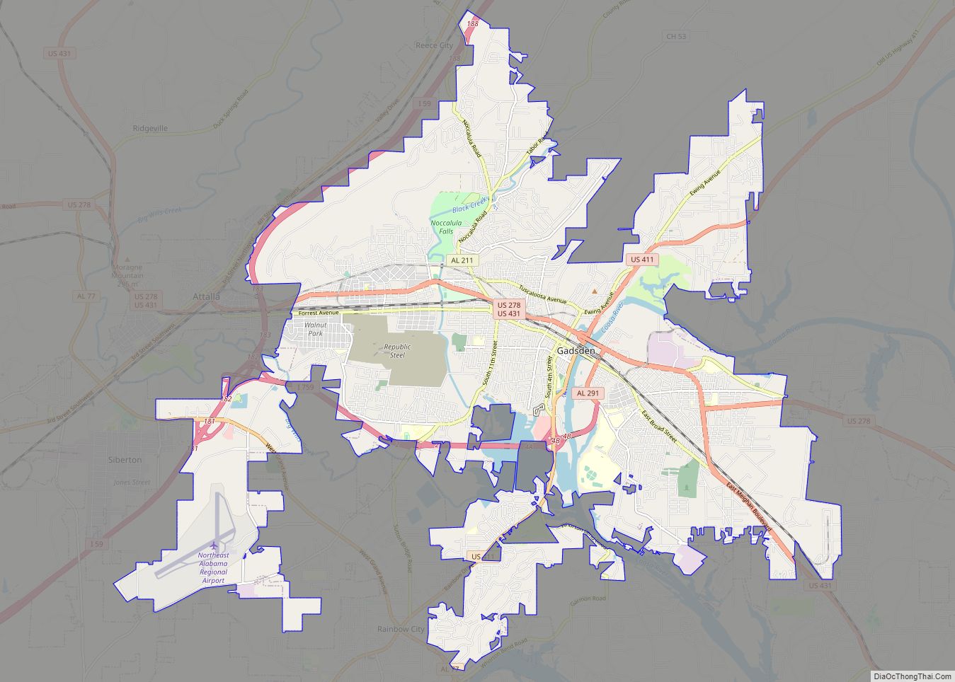 Map of Gadsden city, Alabama