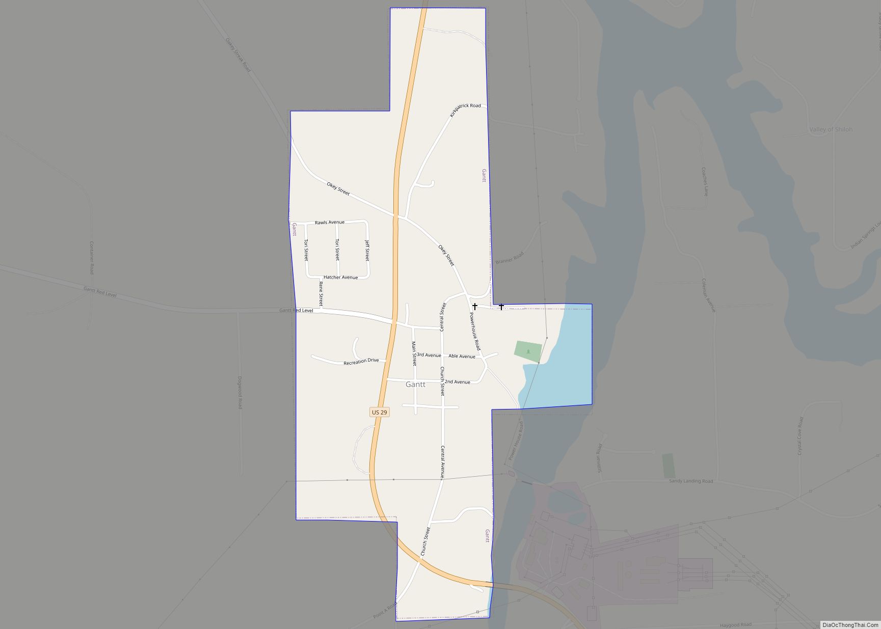 Map of Gantt town, Alabama