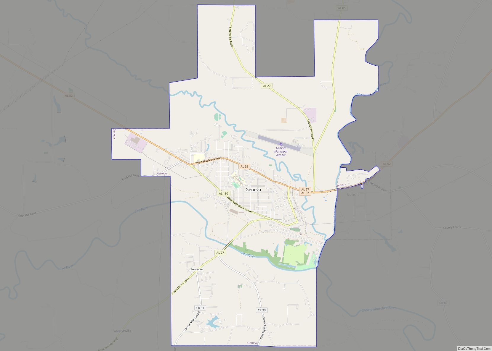 Map of Geneva city, Alabama