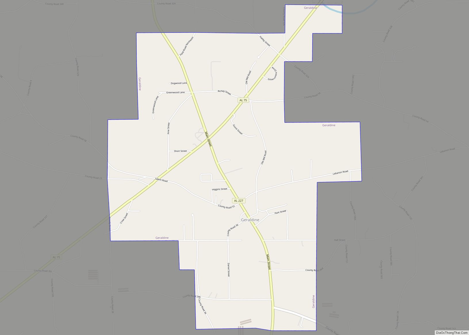 Map of Geraldine town, Alabama