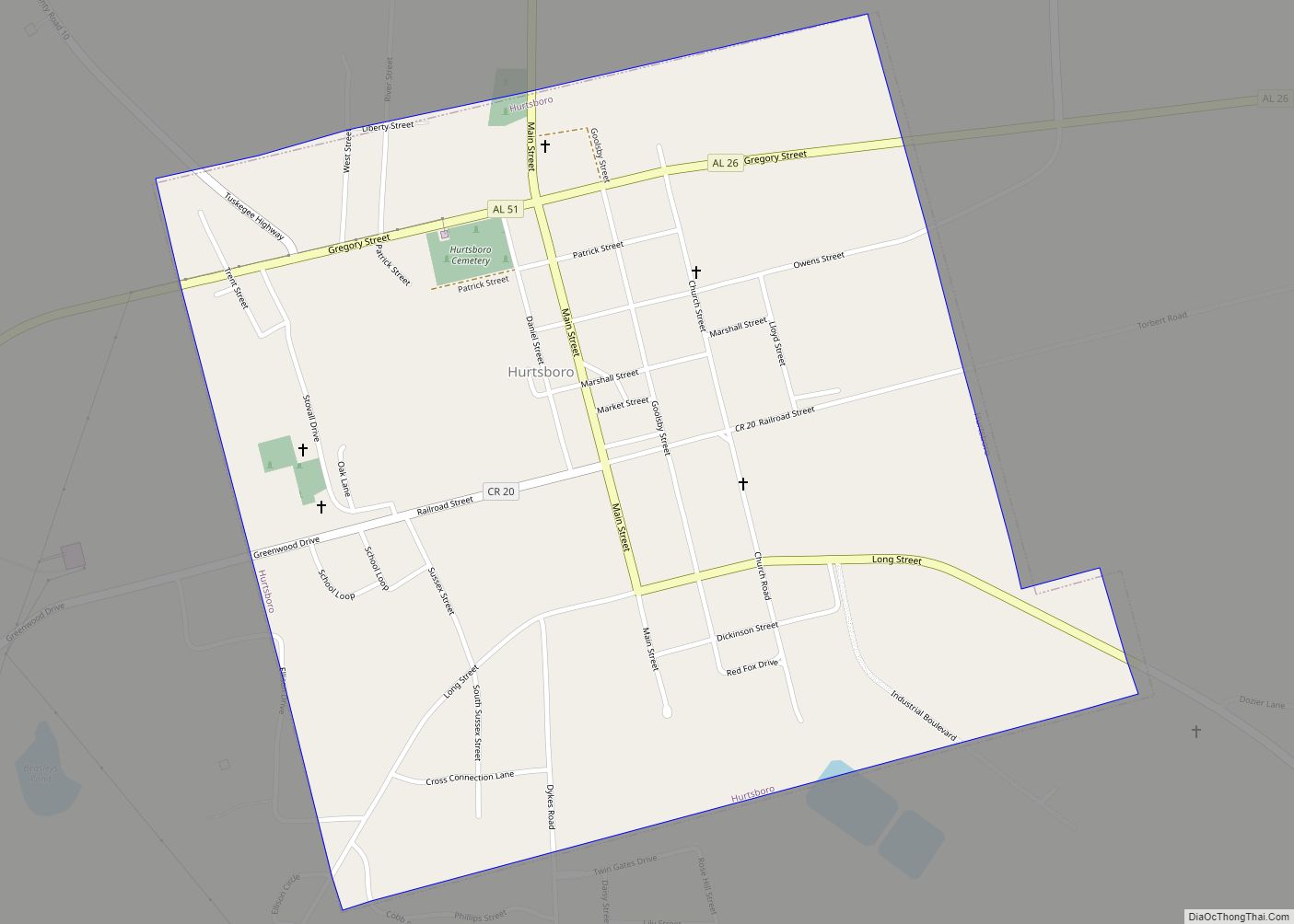 Map of Hurtsboro town