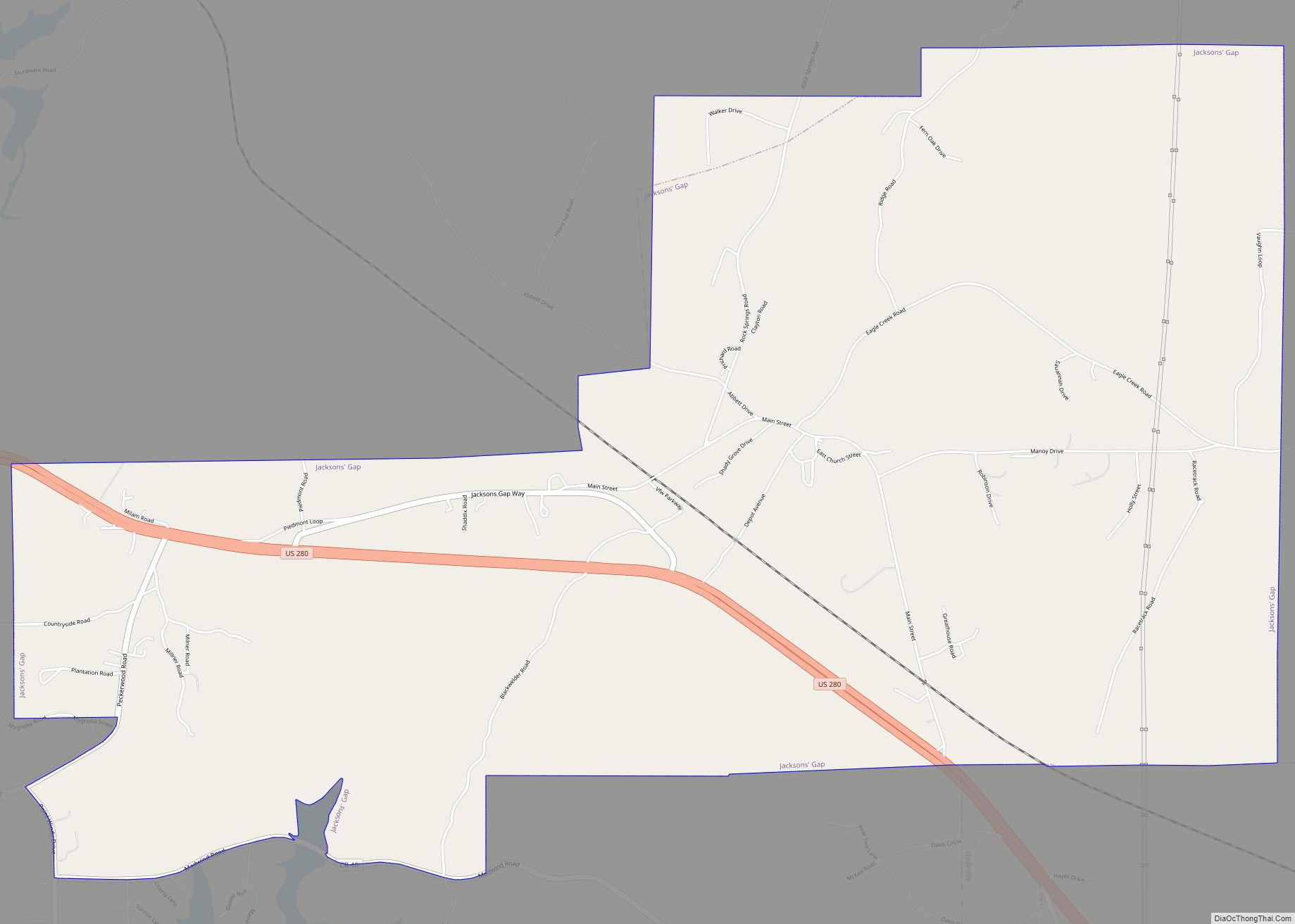 Map of Jacksons' Gap town