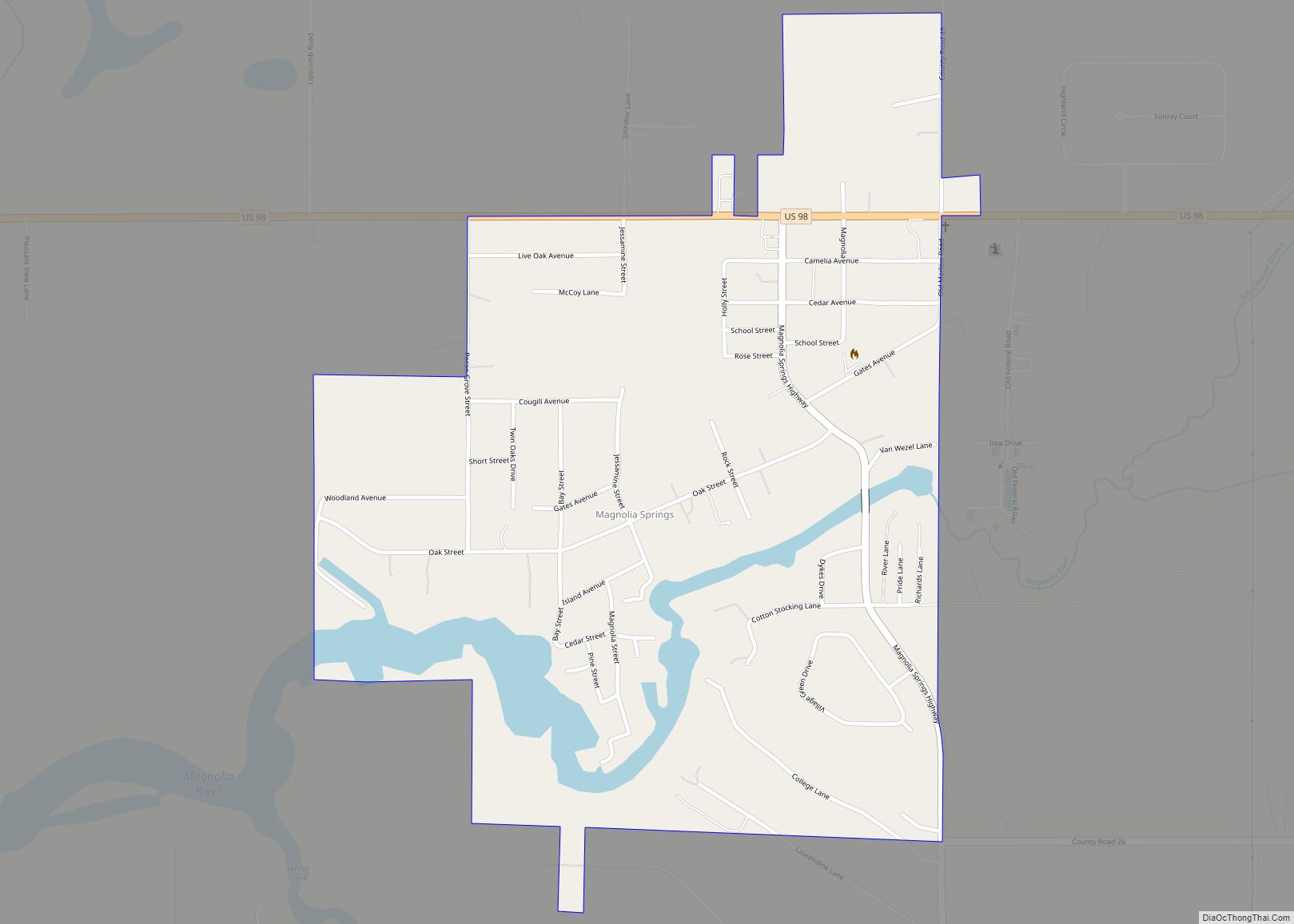 Map of Magnolia Springs town