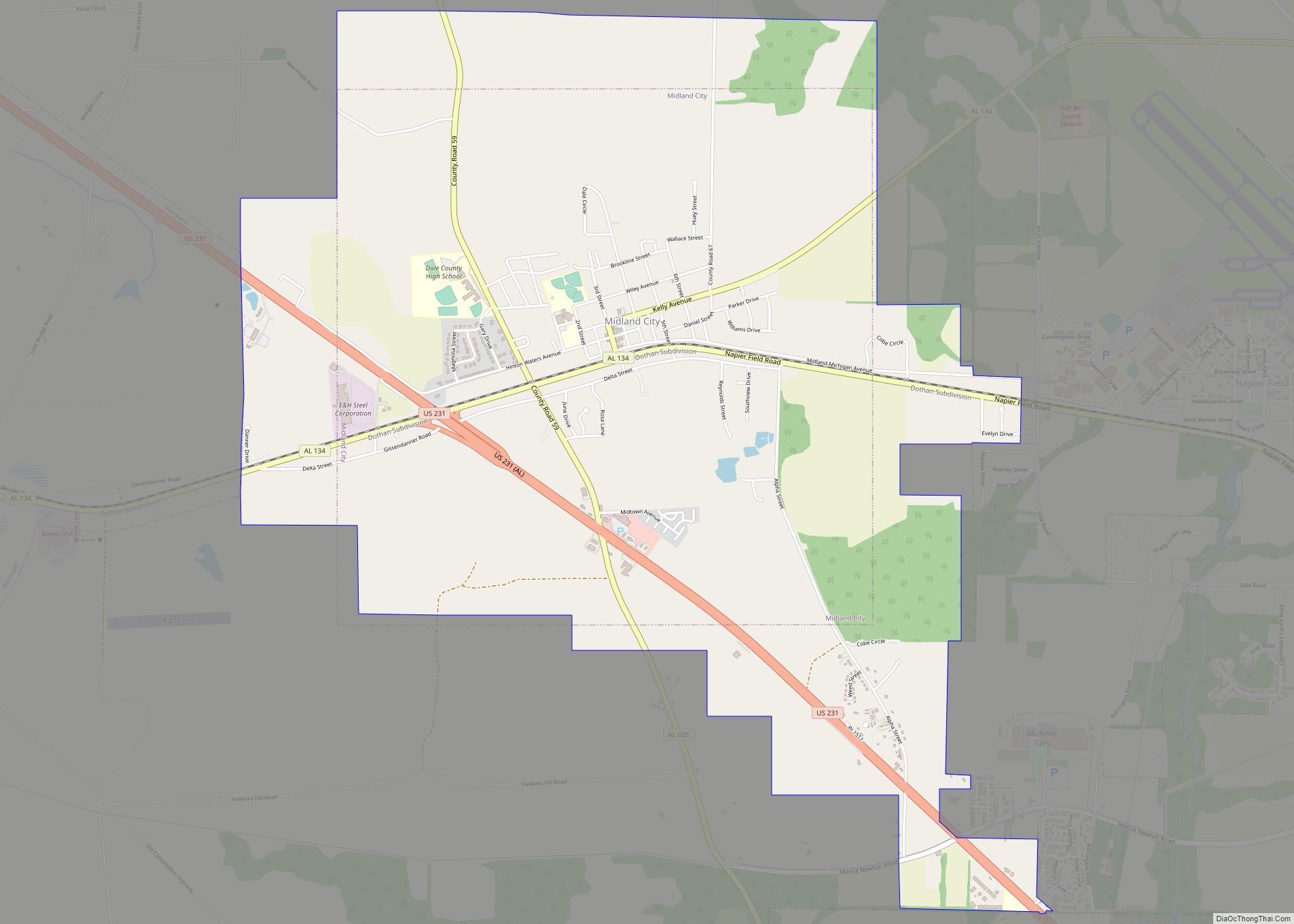 Map of Midland City town