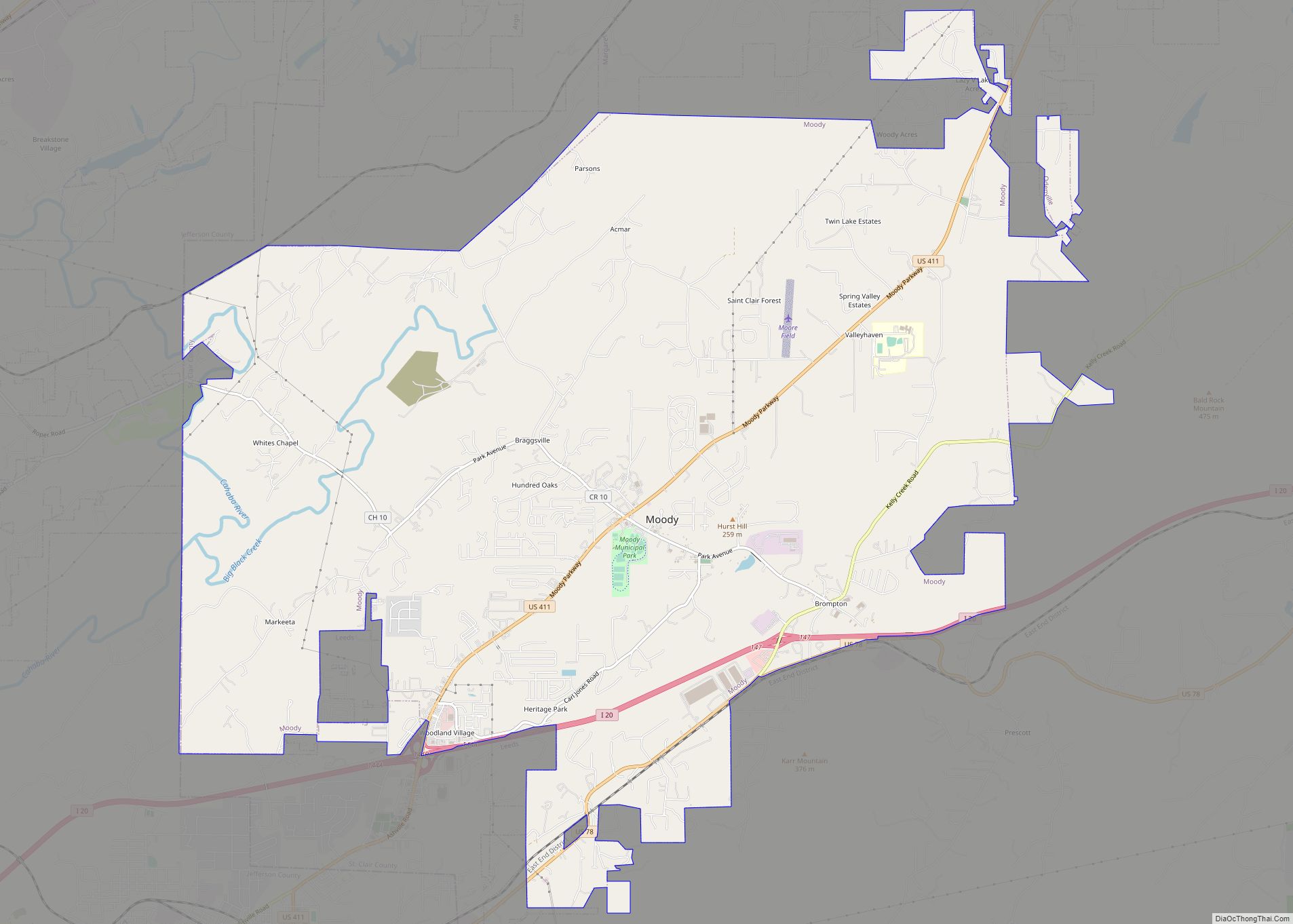 Map of Moody city