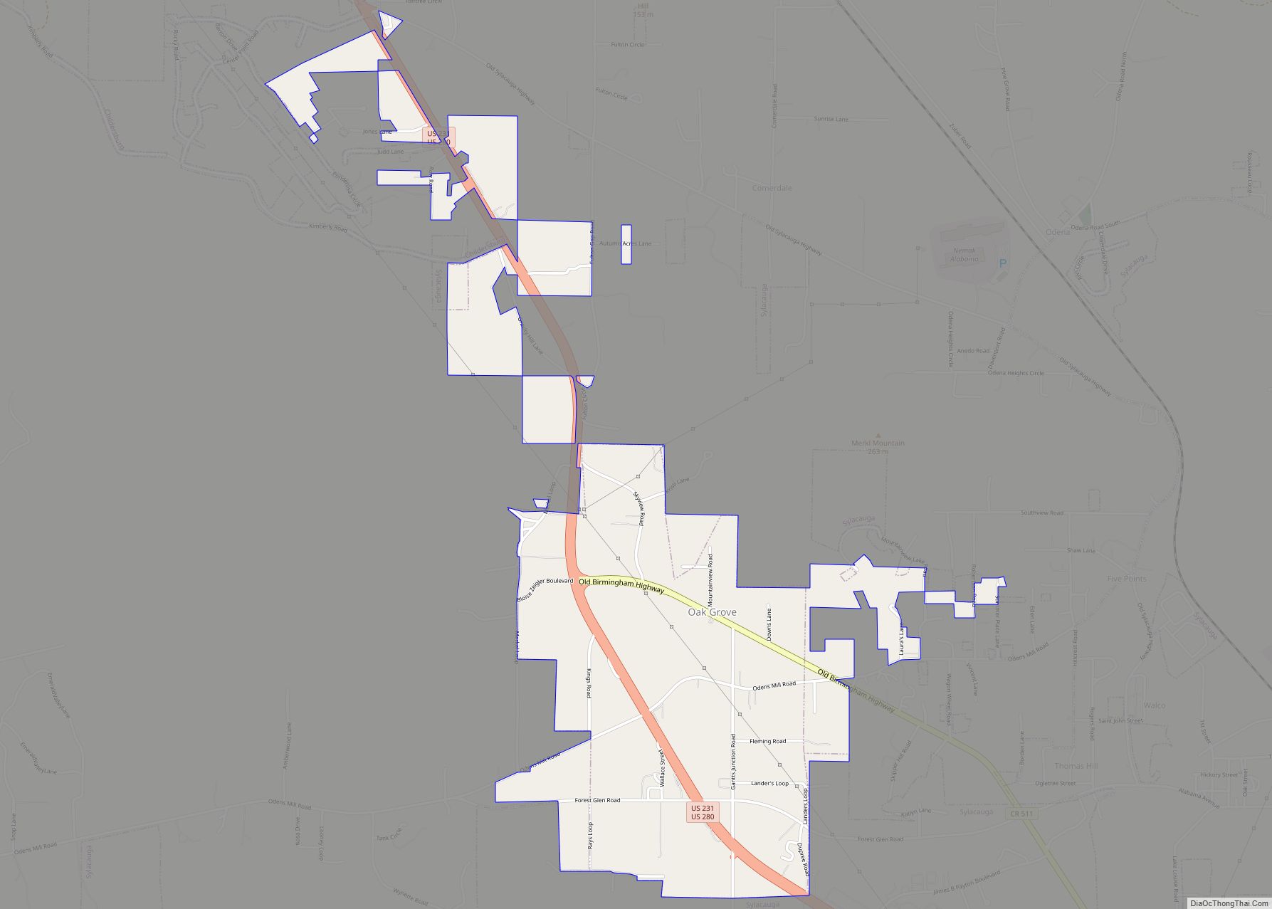 Map of Oak Grove town