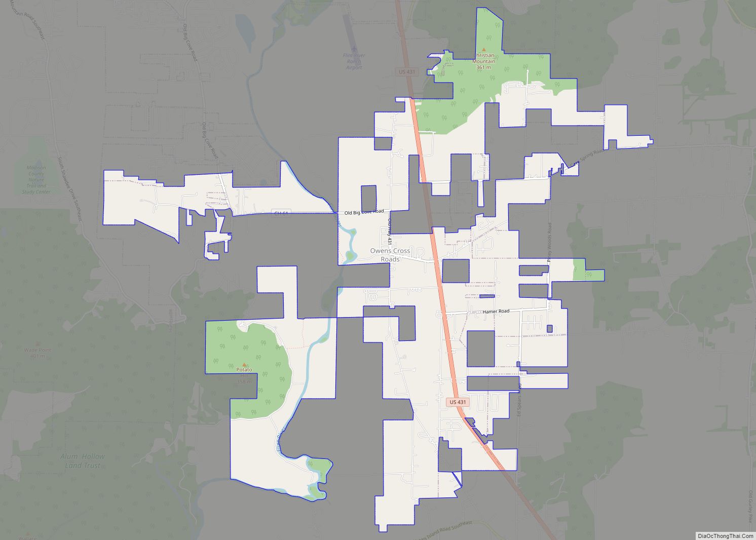 Map of Owens Cross Roads town