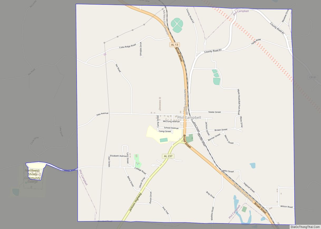 Map of Phil Campbell town