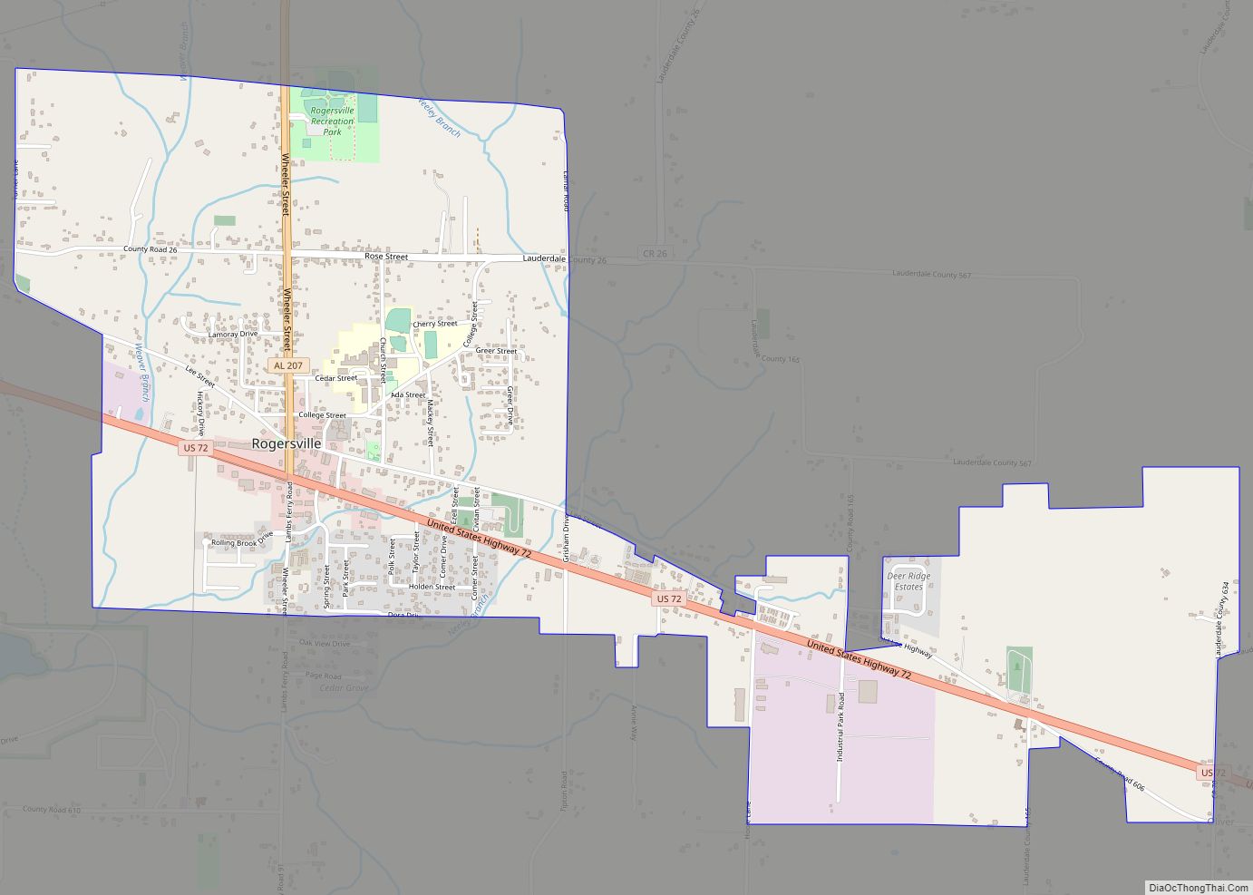 Map of Rogersville town