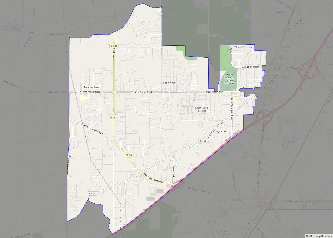 Map of Tillmans Corner CDP