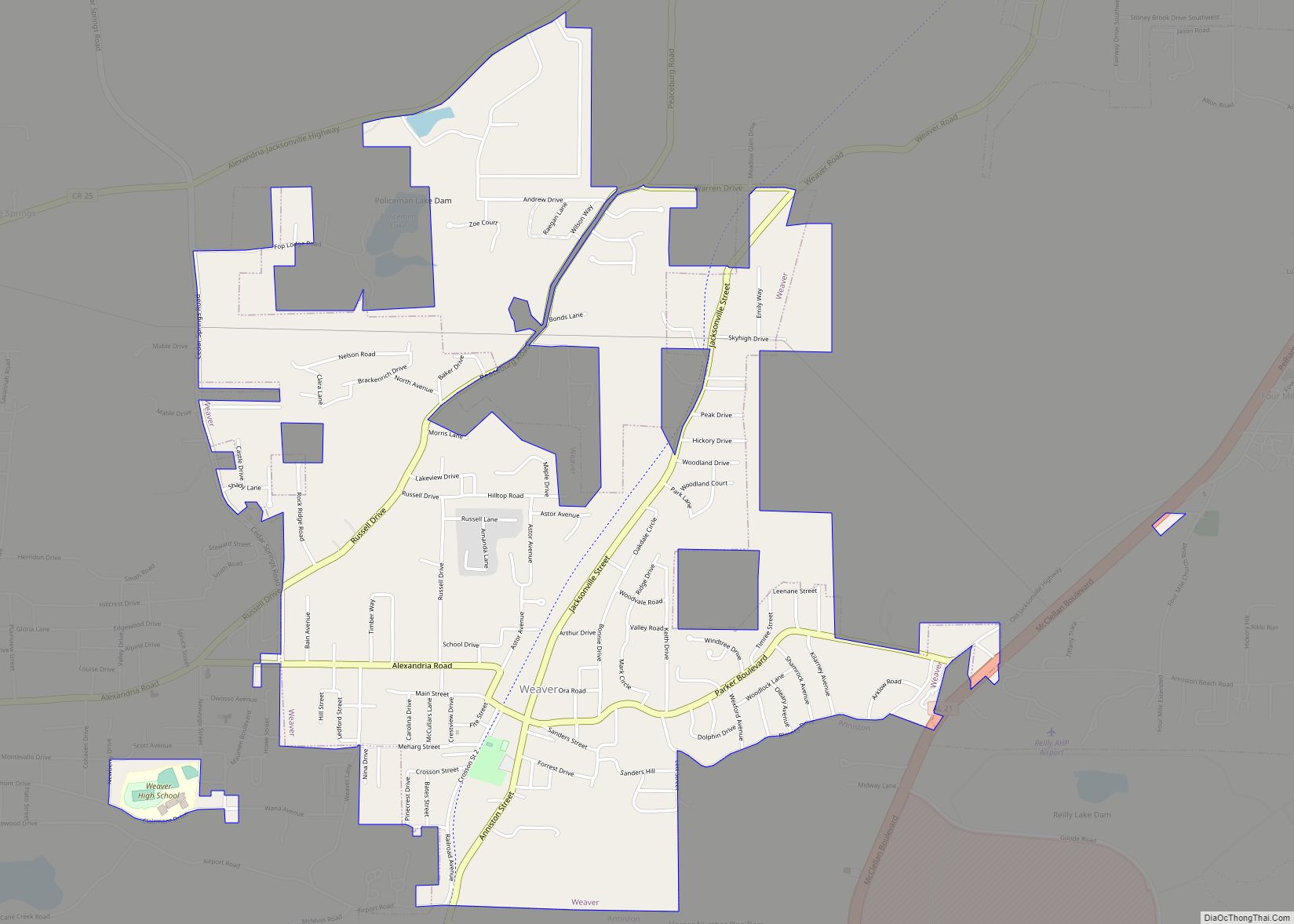 Map of Weaver city