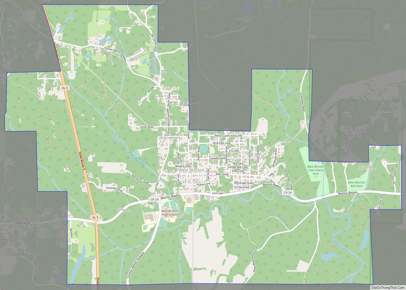 Map of West Blocton town