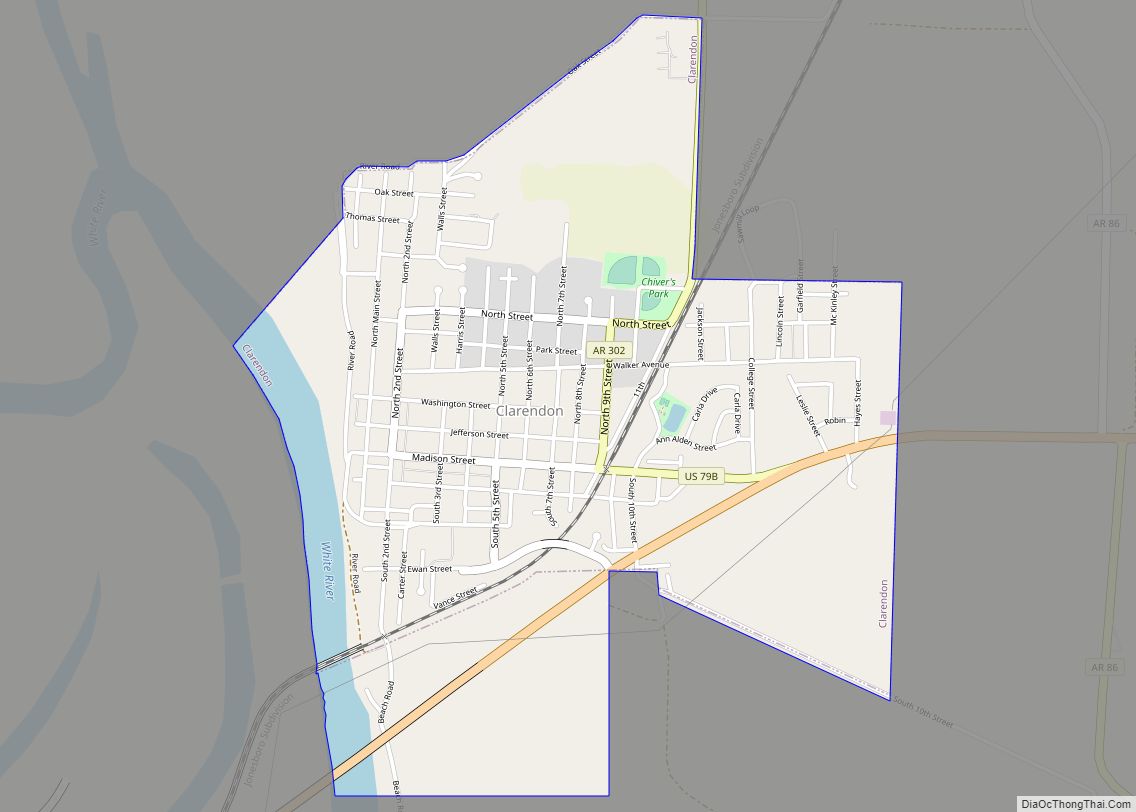 Map of Clarendon city, Arkansas