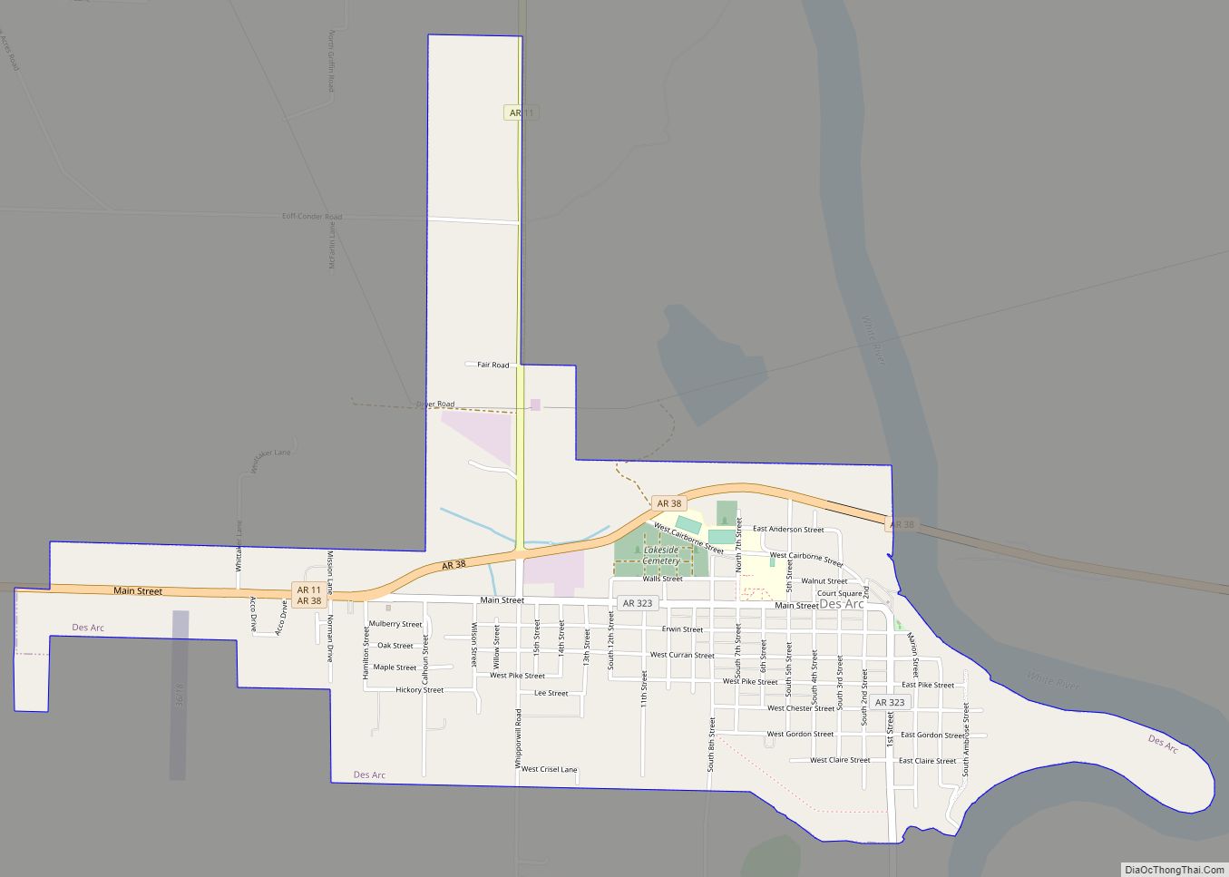 Map of Des Arc city, Arkansas