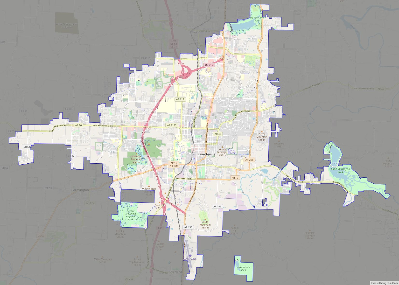 Map of Fayetteville city, Arkansas