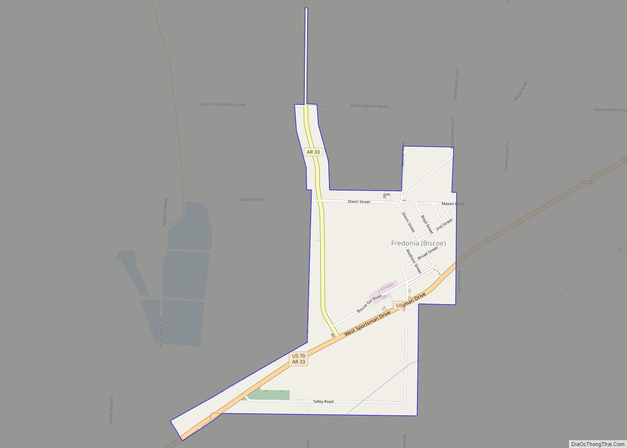 Map of Fredonia (Biscoe) town, Arkansas